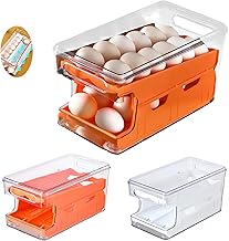 Rolling Fridge Egg Holder, Double Track 24 Egg Organizer for Refrigerator, Clear Egg Container Dispenser Large Capacity, Plastic Acrylic Egg Organizer Storage Box with Lid for Food, Drinks (Orange)