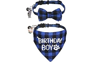 STMK Breakaway Plaid Cat Birthday Boy Bandana Collar with Bow Tie Bell...