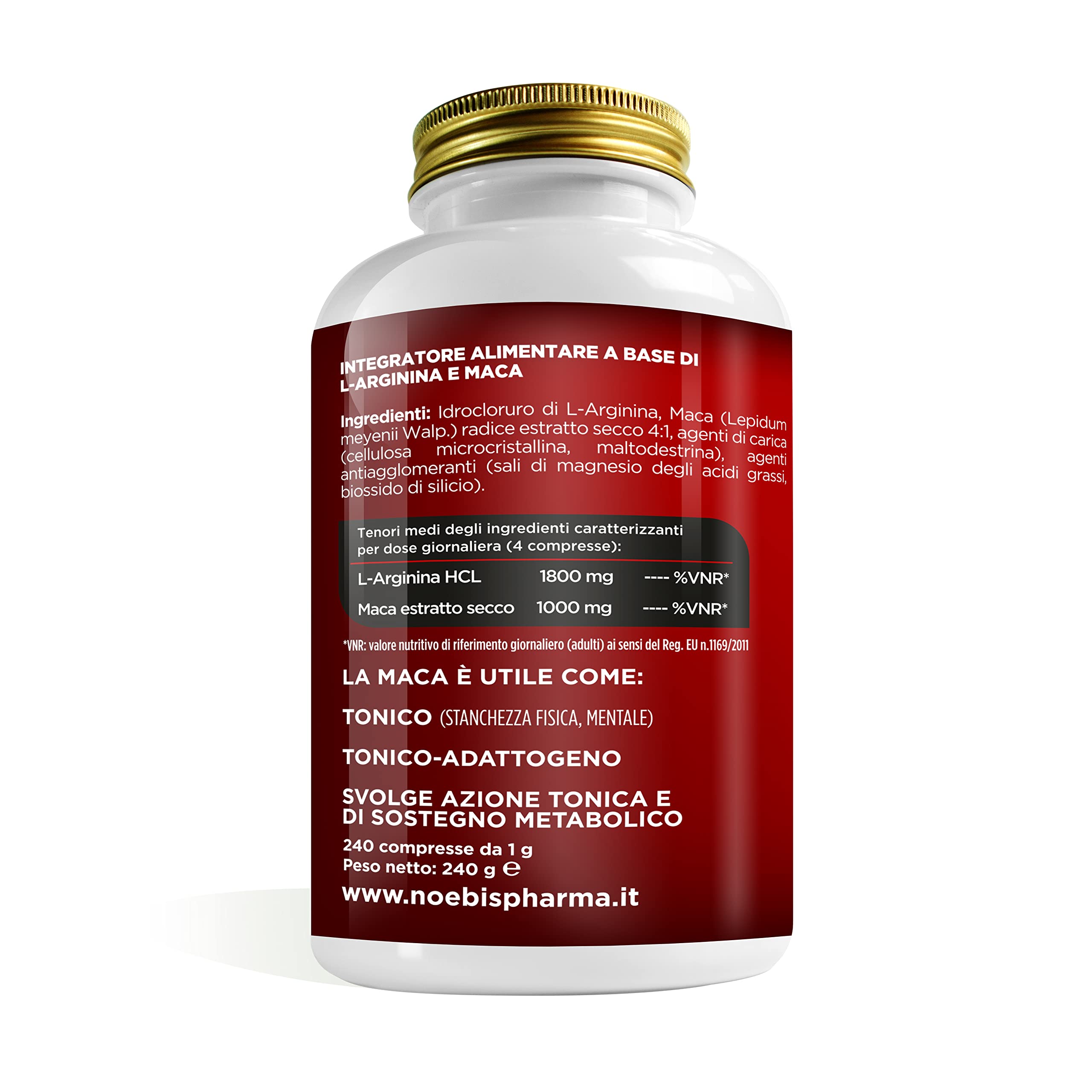 Maca + L-Arginina 240 Compresse Confezione Sestupla - 1 Compressa al giorno - Estratto di radice di Maca Peruviana per Tono e Vigore Fisico - Maca Root Forte più Arginina