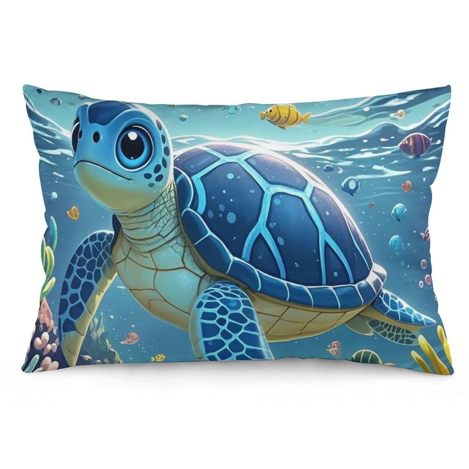Velvet Pillowcases Standard Size 12 "x20, Ultra Soft Breathable Pillow Cases for Bed, Luxury Cozy Fuzzy Pillow Shams, Lumbar Pillow Cover, Blue Sea Turtle in Ocean Cushion Case Home Decor