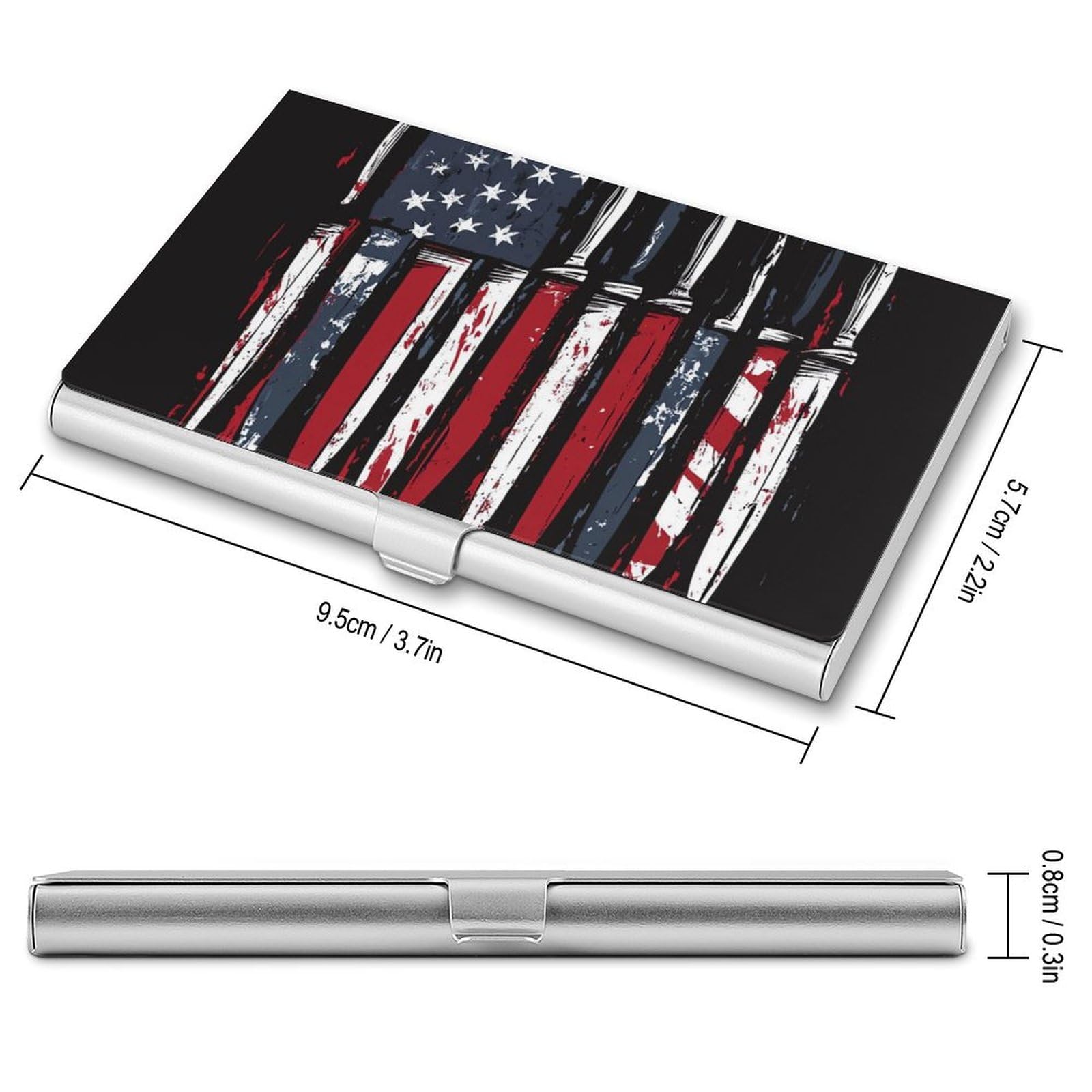 United States Flag Cooking Knives Slim Business Card Holder Wallet for Men & Women Pocket Metal Case 3.7x2.2x0.3 Inches