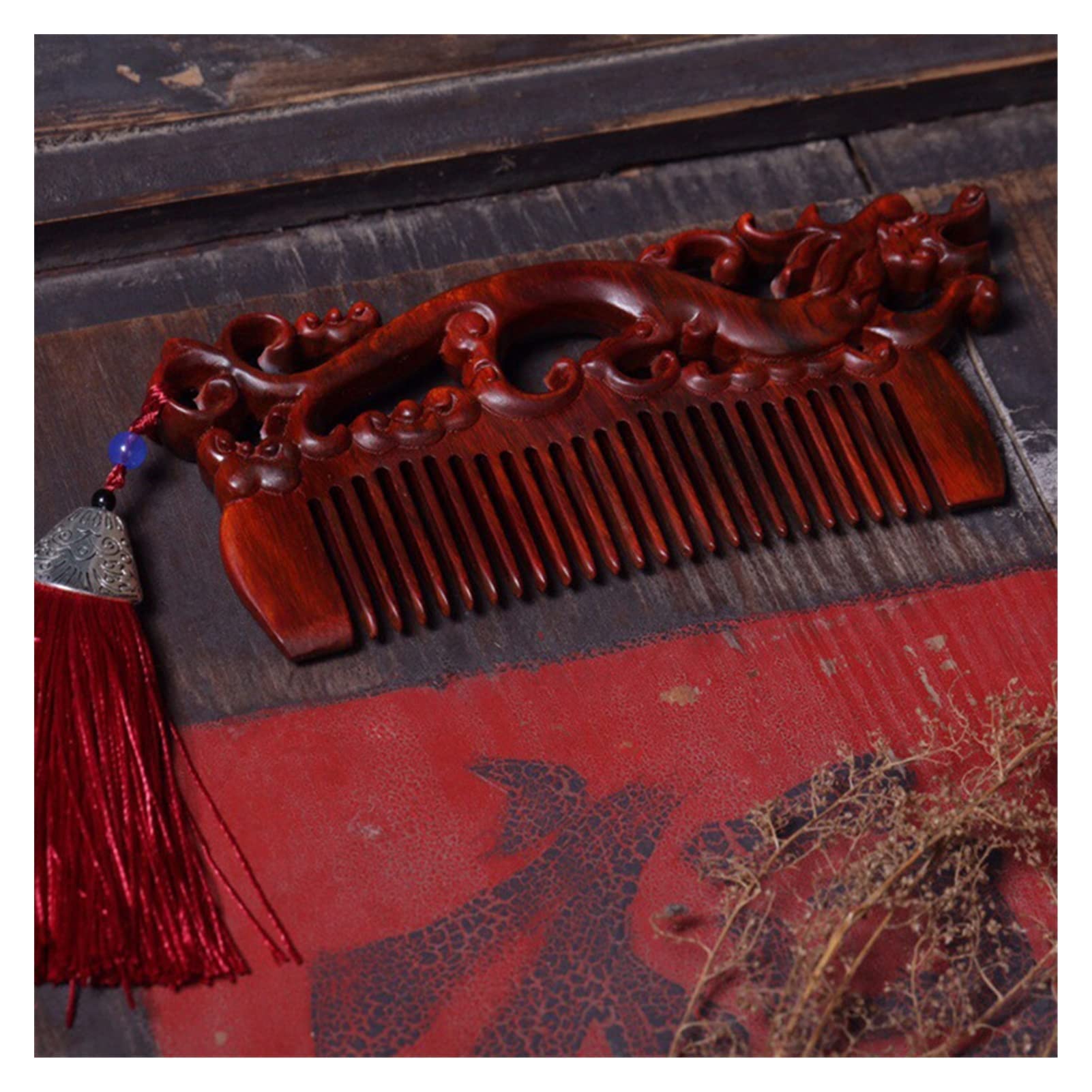 Peine de Madera de sándalo Rojo Natural Pareja de Boda de dragón