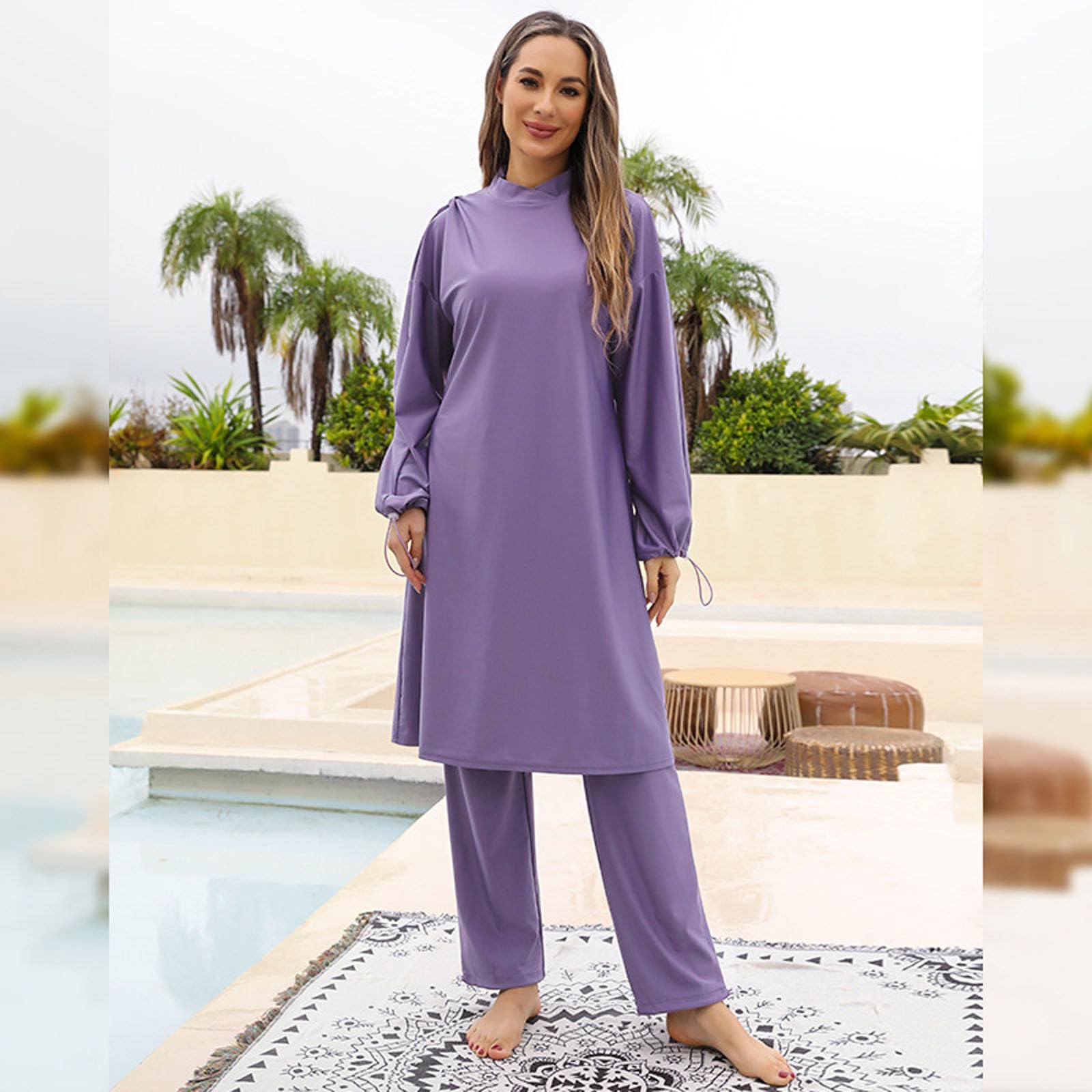 Costume da bagno da donna 3 pezzi musulmani costumi da bagno modesti bikini copertura completa costume da bagno abbigliamento da spiaggia manica lunga surf costume da bagno musulmani copertura