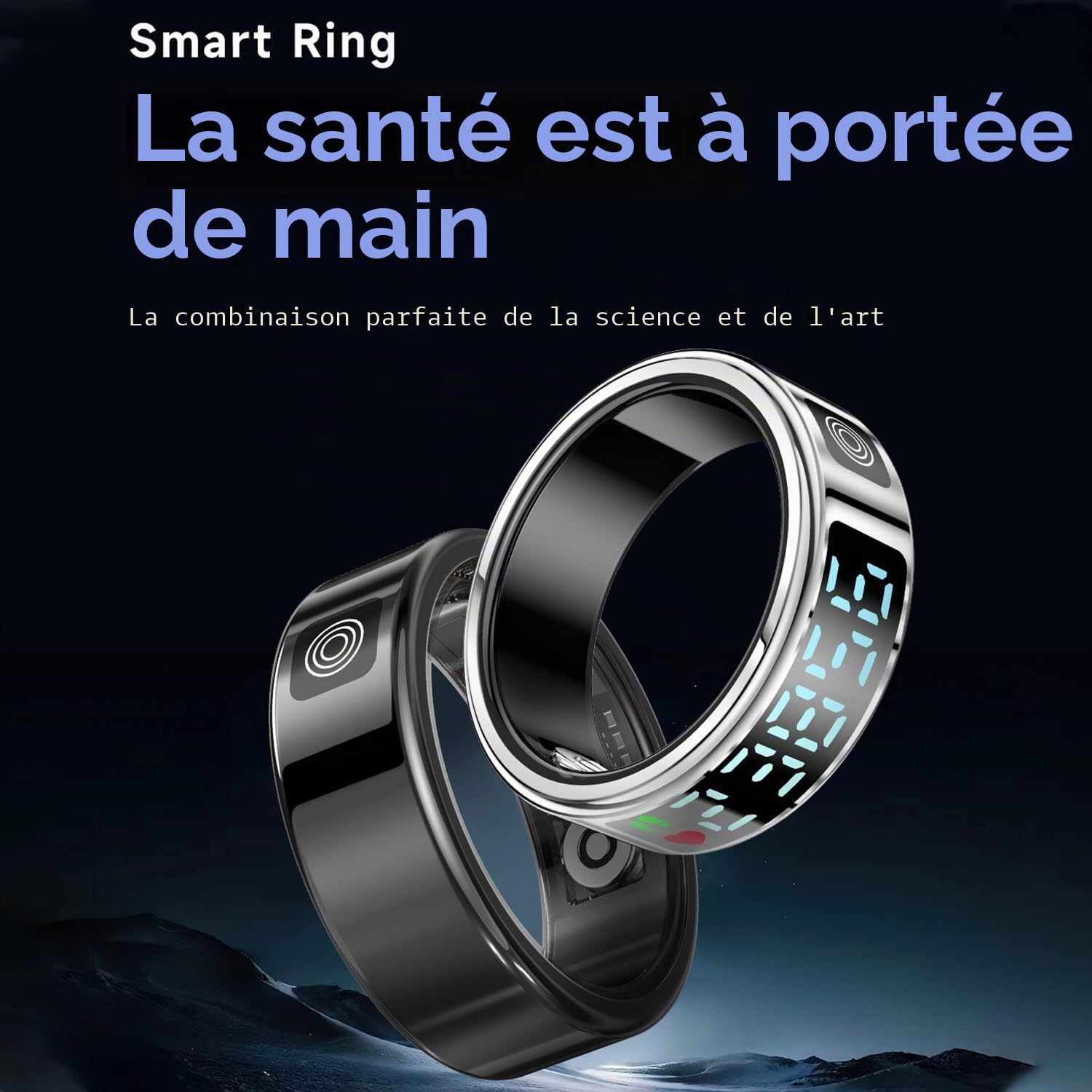 LONGLU Bague Intelligente pour Femmes Hommes avec Écran LED, Bague De Fitness avec Fréquence Cardiaque/Sommeil/Sport/Classe 5ATM Étanche, Tracker De Santé pour iPhone & Android - 9#