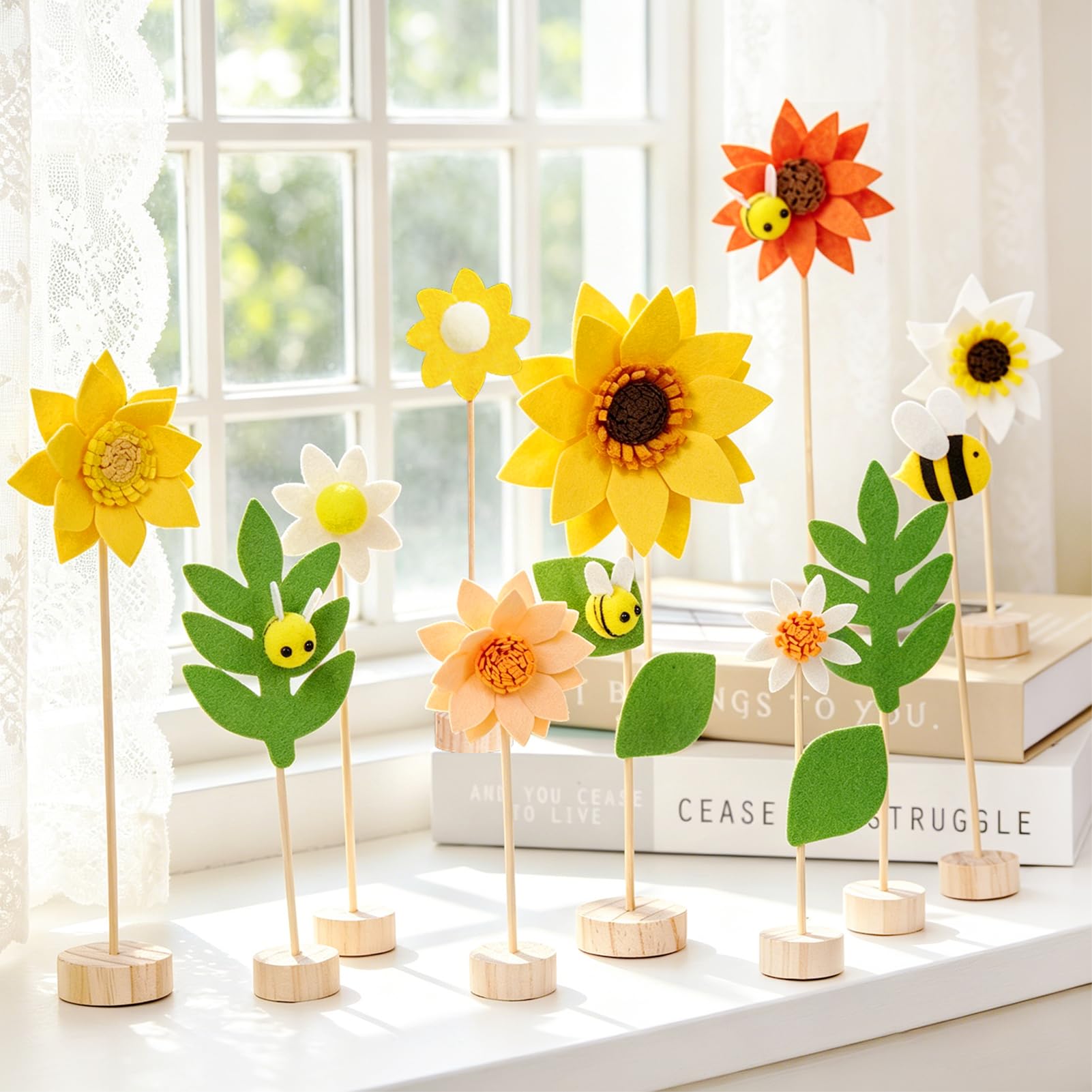 EASY JOY Felt Sunflower Table Decorations Sunflower Birthday Party Decorations Handmade Felt Flower Table Centerpieces Yellow Floral centerpieces for Birthday Baby Shower Home Kitchen Dining Decor