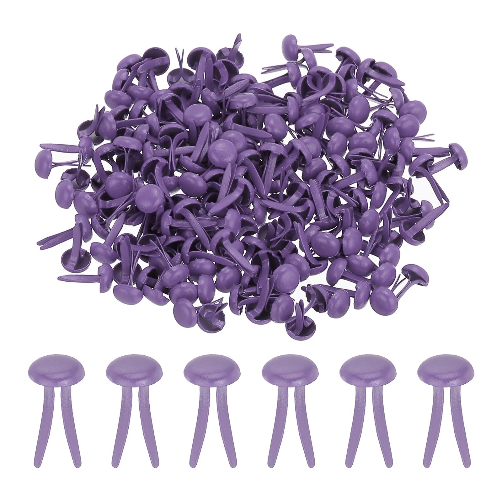 PATIKIL 200 PCS Paper Brass Fasteners Split Pins Pastel Mini Metal Brads Round Head Plated Fastener for Craft Art Scrapbooking DIY Supplies, Purple, 5 x 9 mm