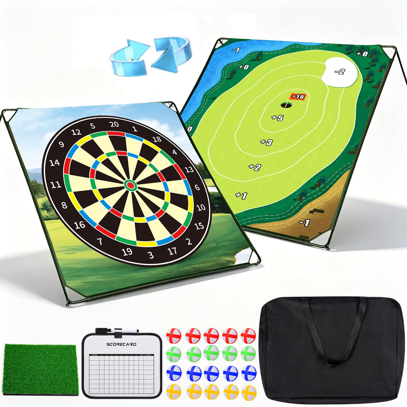 Golf Chipping Game Set 71 x 71 in Double-Sided Mat with Stand No Club
