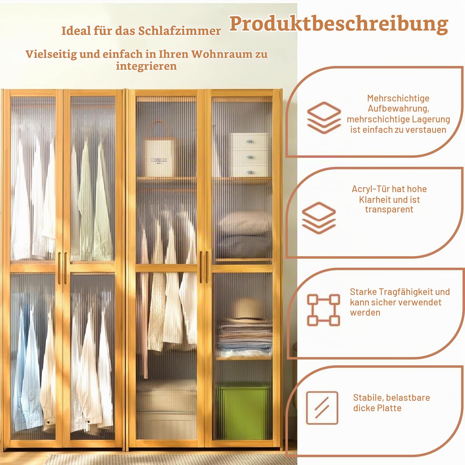 Transparentes Acryl-Garderoben-/Schlafzimmer-Schrank-Aufbewahrungsregal, transparentes Tür-Aufbewahrungsregal für Wohnzimmer/Schlafzimmer, einfach zu montieren-Schwarz64*47 * 170