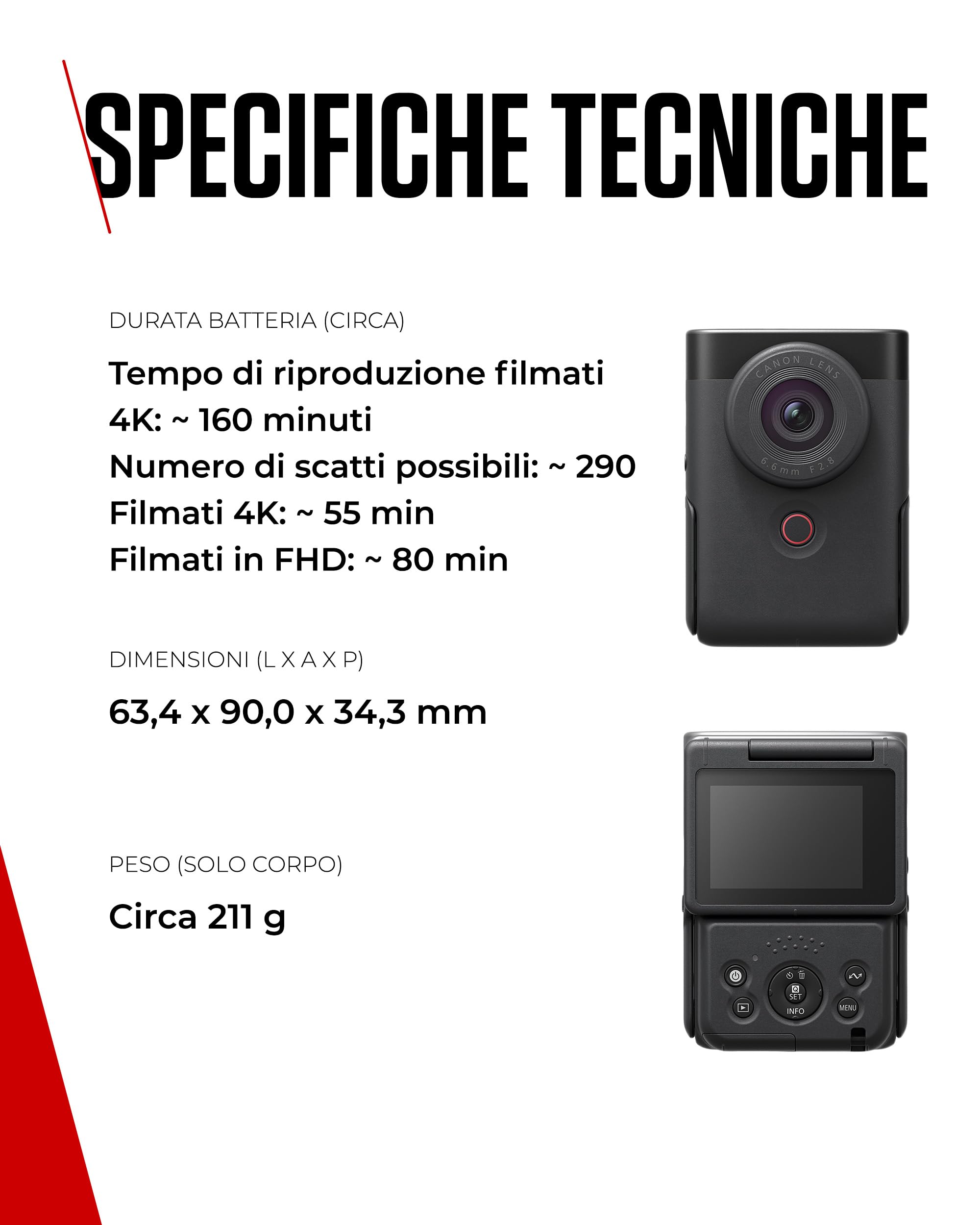 Canon PowerShot V10 Starter Kit per Vlogging - Videocamera 4K UHD Tascabile - Videocamera Digitale con Bluetooth, Wi-Fi - Schermo Inclinabile, Microfoni Stereo, Filtro Anti Vento, Nero