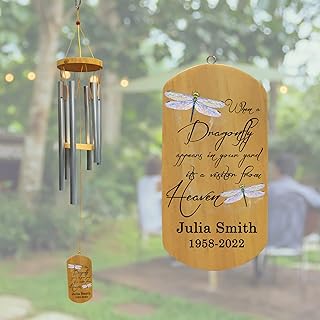Nazenti Personalized Dragonfly Memorial Wind Chimes, When A Dragonfly Appear, Wind Chimes Outdoor Clearance, Sympathy Gifts for Loss Of Dad Mom Husband Custom,Condolence Gift,In Memory of Loved one