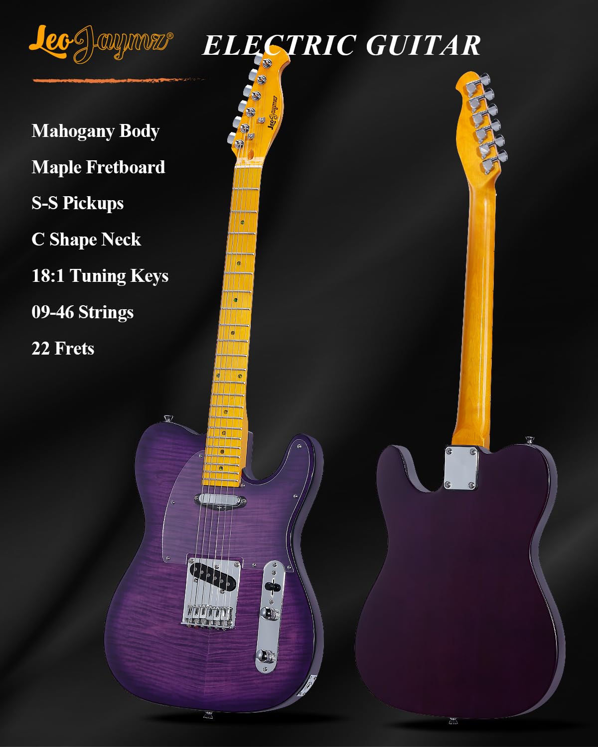 Leo Jaymz TL Electric Guitar, Flame Maple Veneer Top on Mahogany