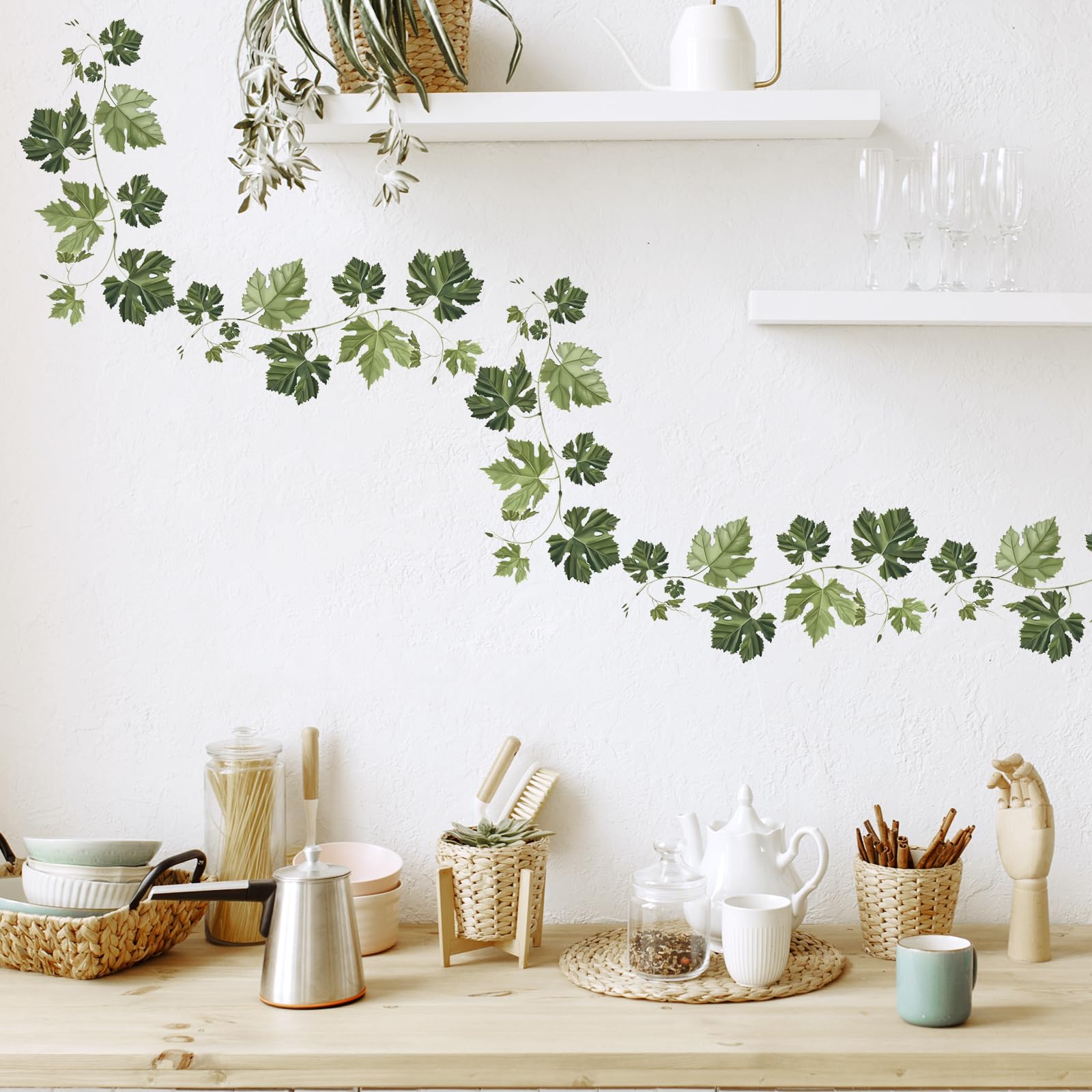 Pegatinas De Pared De Hiedra Verde - Vinilos Decorativos Removibles Para Decorar Salón, Dormitorio O Muebles