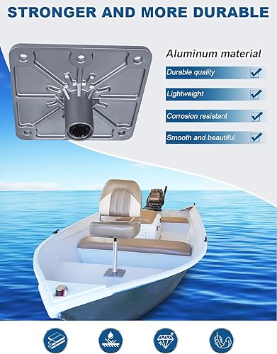Miniatura 4 de MATINA Base de asiento de barco, pedestal y base de aluminio de 7 x 7 pulgadas con enchufe de poste de pasador de 34 pulgadas, accesorios de barco