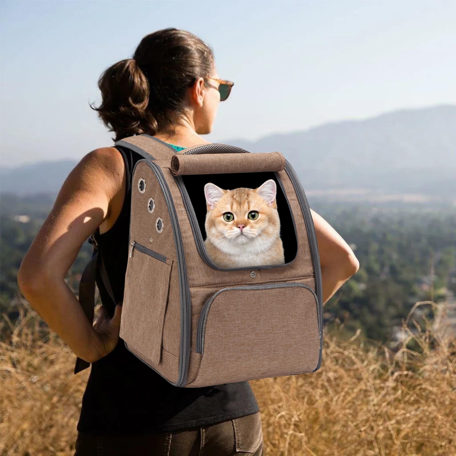 PETCUTE Cat Carrier Breathable Dog Carrier Pet Backpack Cat Dog Travel Bag Portable Mesh Pet Carrying bag for Small Dogs Cats Brown - Image 2