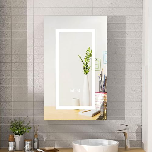 Miniatura 1 de Gabinete de medicina LED, botiquín iluminado con espejo, botiquines con espejo montado en la pared, espejo de baño con almacenamiento, botiquín de