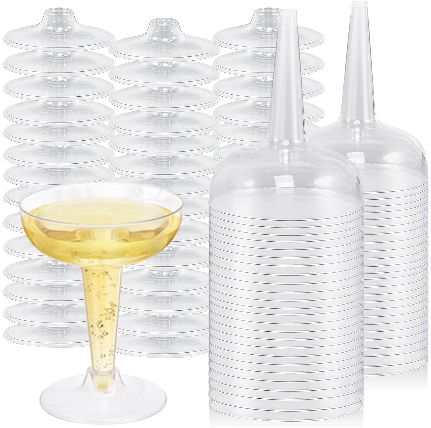 Bicchieri da champagne in plastica, 50 pezzi, 120 ml, trasparenti, riutilizzabili, per feste, matrimoni, compleanni, lauree