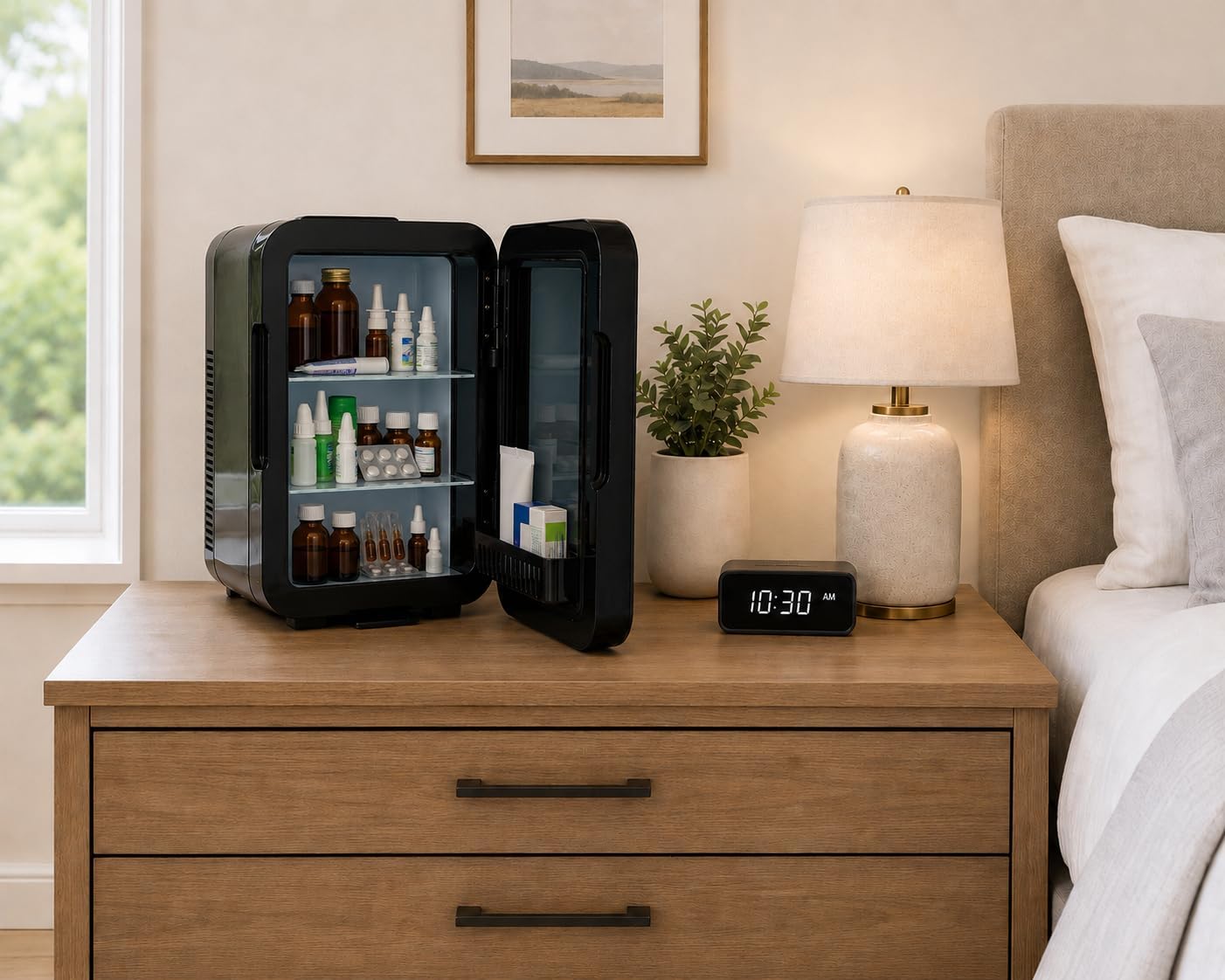 Classic Compact Portable Mini Fridge - Touch Temperature Control, Removable Shelves, Lockable Smoked Glass Door for Skincare, Cosmetics, Peptides, Supplements & More