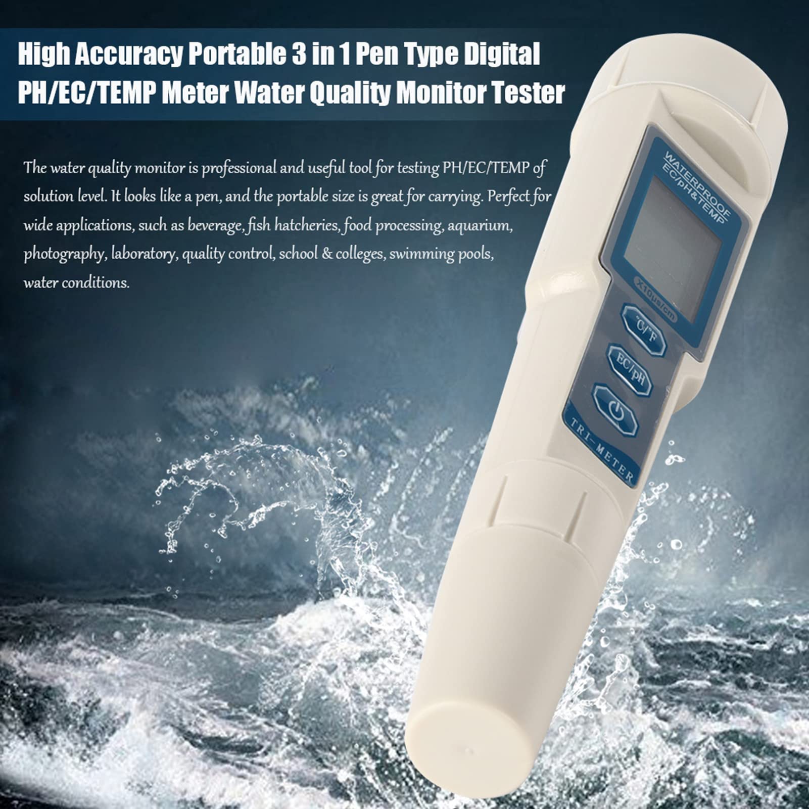 ANKROYU PH Tester, PH EC Temp Meter Water Monitor Tester, Automatic Monitor Digital Tester, Portable 3 in 1 Pen Type Digital PH Meters for Hydroponics Water Aquariums