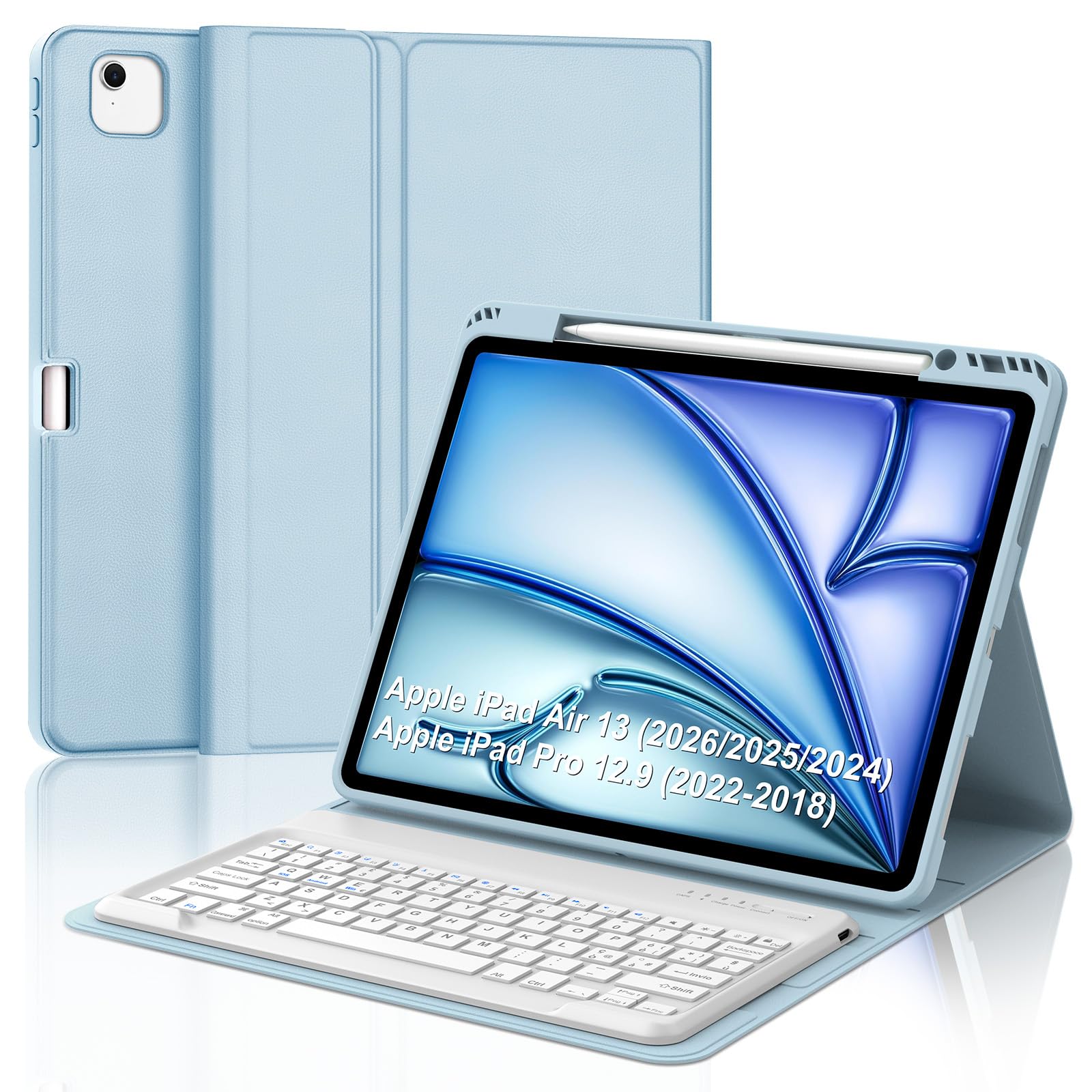 Per iPad Air 13 M4 2026/M3 2025/M2 2024 e iPad Pro 12.9 2028-2022 Tastiera | Tastiera Bluetooth Rimovibile e Custodia Morbida TPU per Ufficio/Studio/Scrittura, Keyboard Wireless Portatile, Azzurro