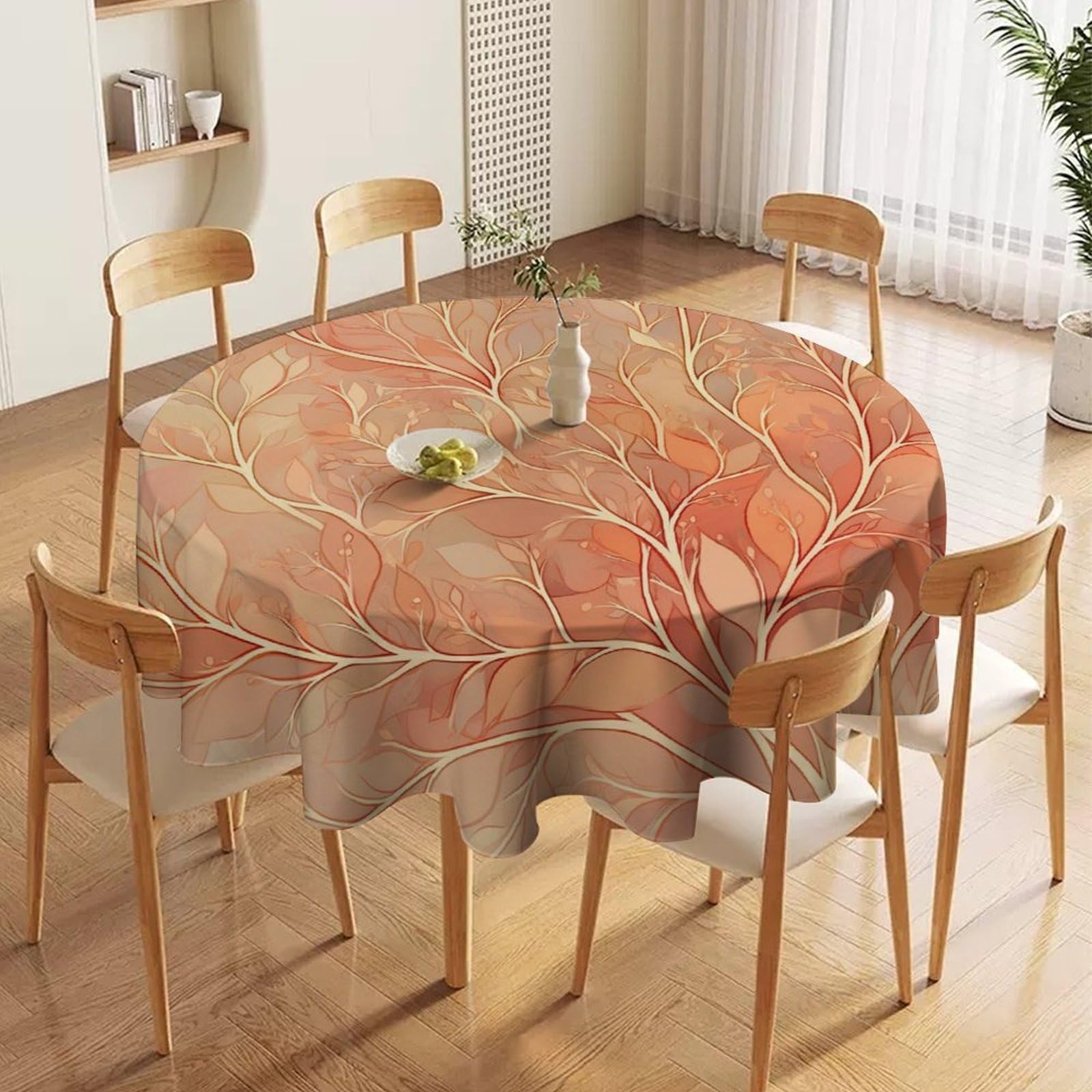 ORDOBO 3D Printed Tablecloth - Pink Leaves Fashion Table Protect Cover Waterproof Wipeable For Kitchen Dinner Garden Dining Home Decoration 152X152Cm