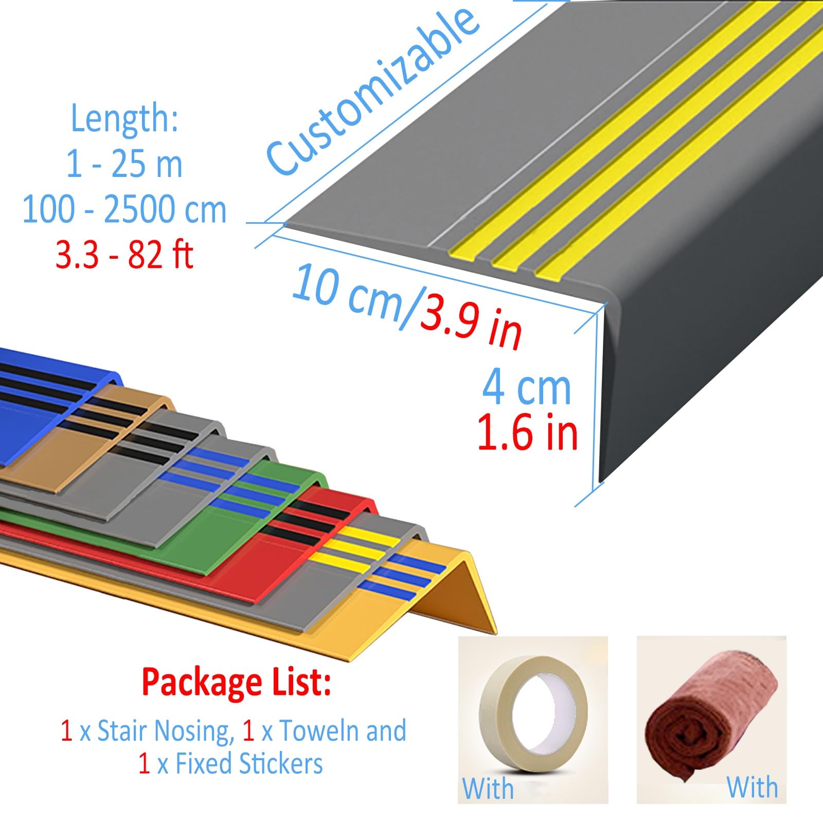 Cinta antideslizante para peldaños de escalera de 16 m, tiras de seguridad autoadhesivas para el hogar y la oficina, protección antideslizante duradera para escaleras, escalones, rampas, solución de