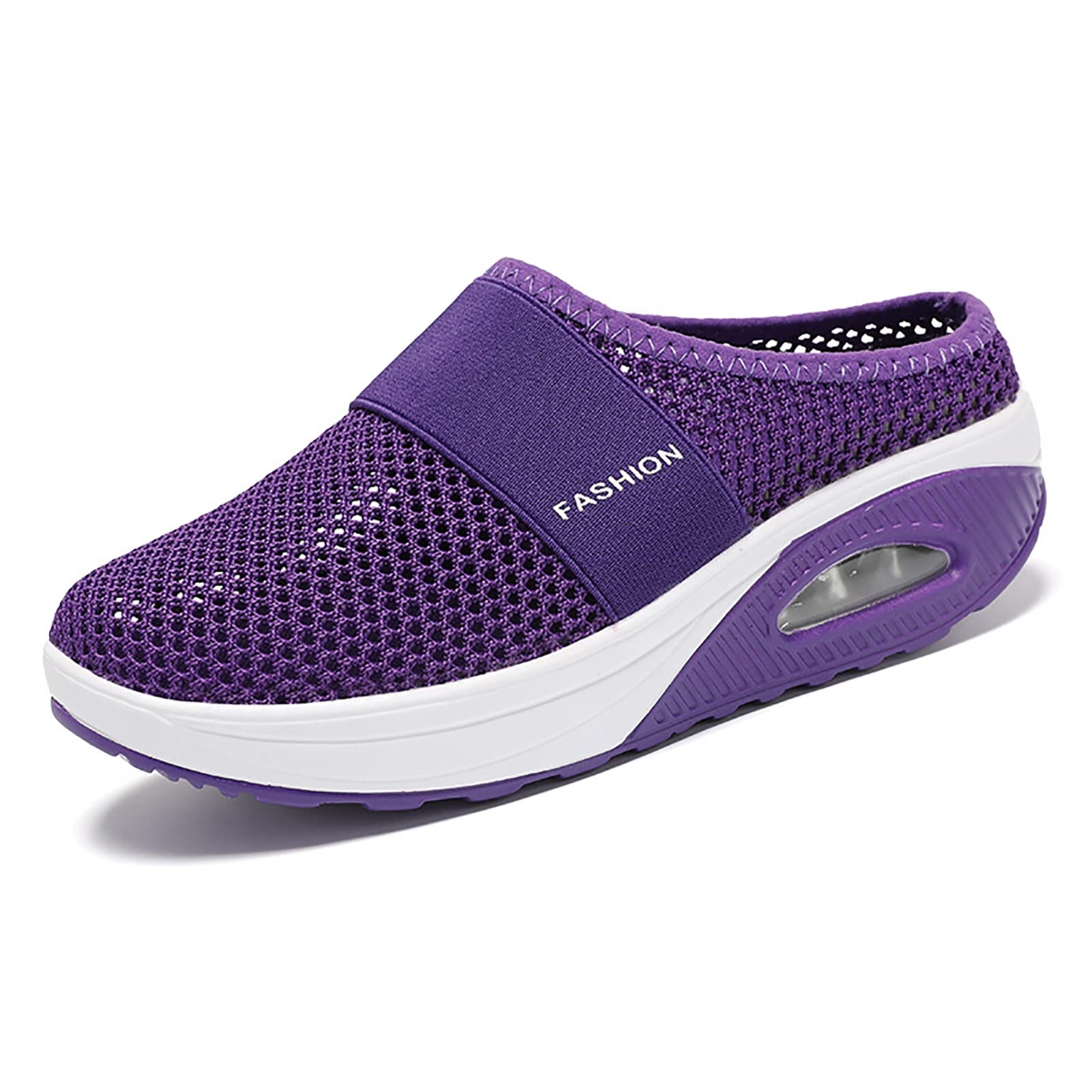 Luftkissen Slip-On Orthopädische Diabetiker Walkingschuhe Breite Passform Schieber Frauen Ballenzehenkorrektur Gartenclogs Keilsandale Schuhe für Frauen (Farbe: Lila, Größe: 44.5EU)
