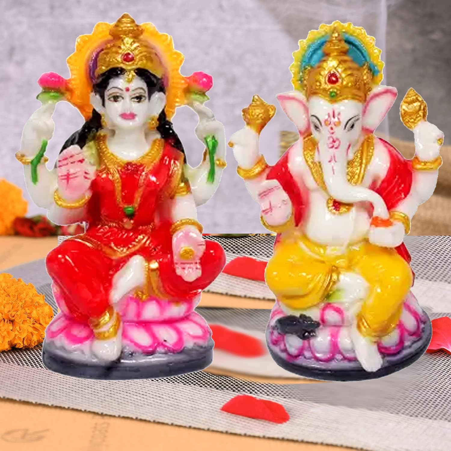 Kitlyn Laxmi Ganesh Pair (12 cm x 5 cm) Idol Statue Showpiece for Home Shop Office Decor Puja Room Festival Gifting Item, Multicolour