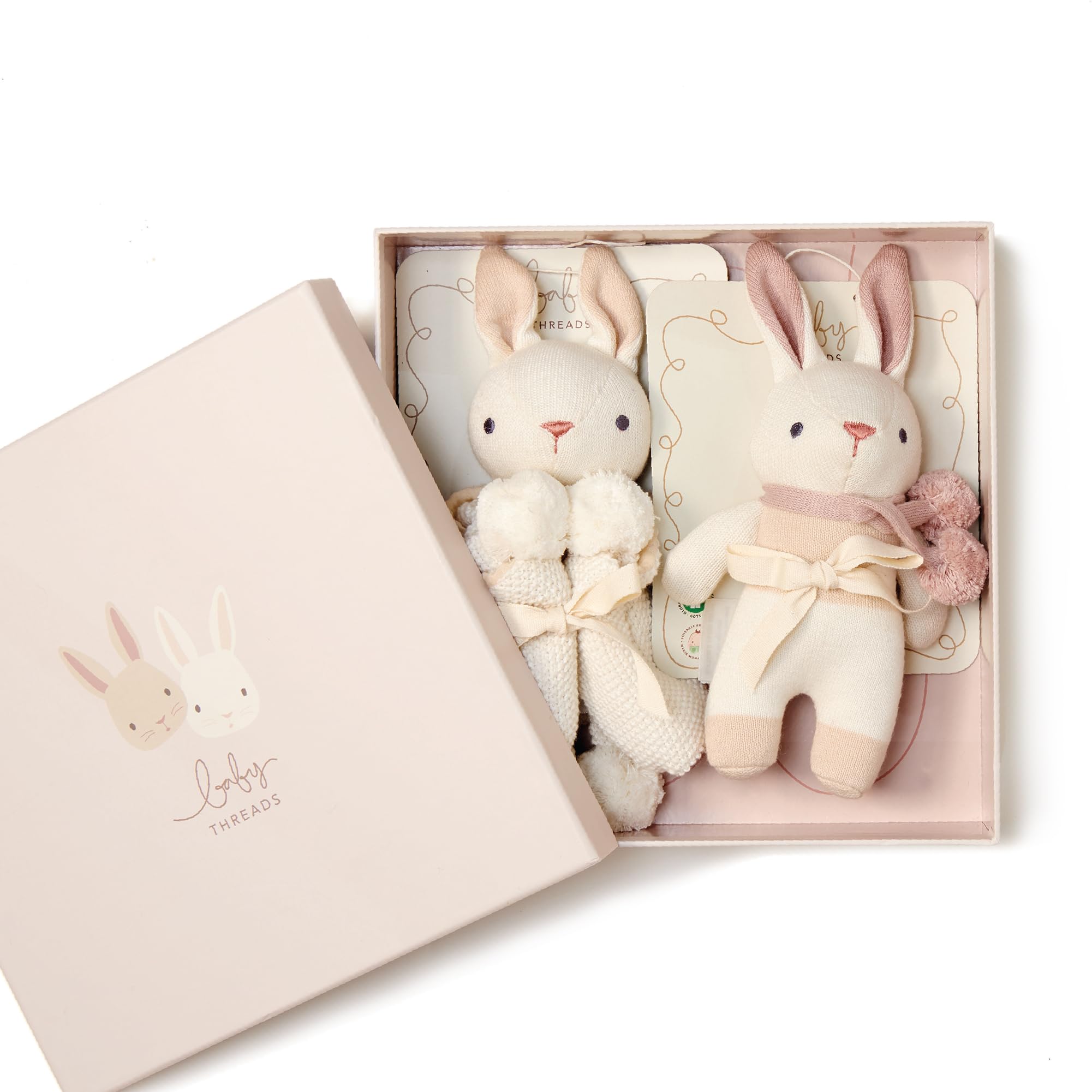 ThreadBear Design: Pretty Baby Threads Soft Teddy Doll for Christening Gifts Adorable Newborn Cute Teddy Dolls for Baby Showers (Cream Gift Set)