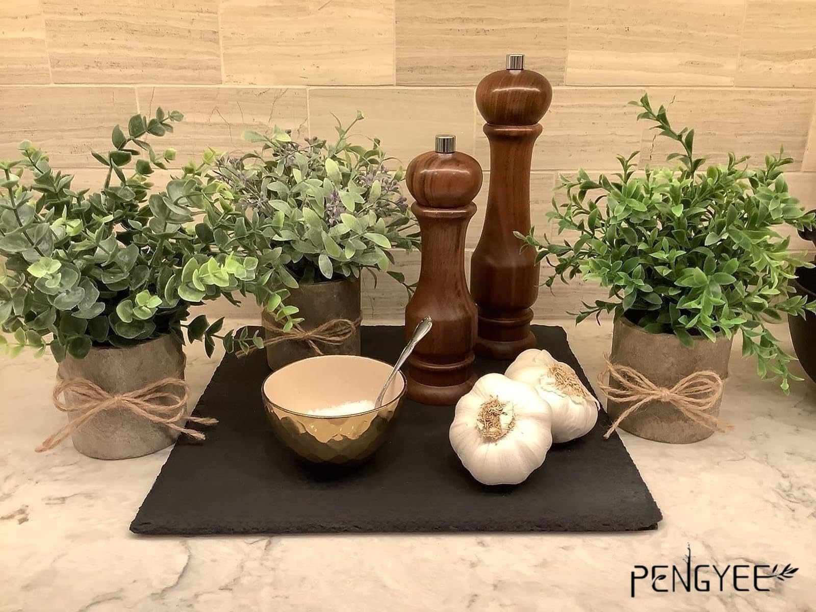 Paquete de 3 plantas artificiales de eucalipto para interiores de 8.5 pulgadas, pequeña vegetación sintética para decoración del hogar, granja, baño, cocina, oficina, plantas falsas para 2