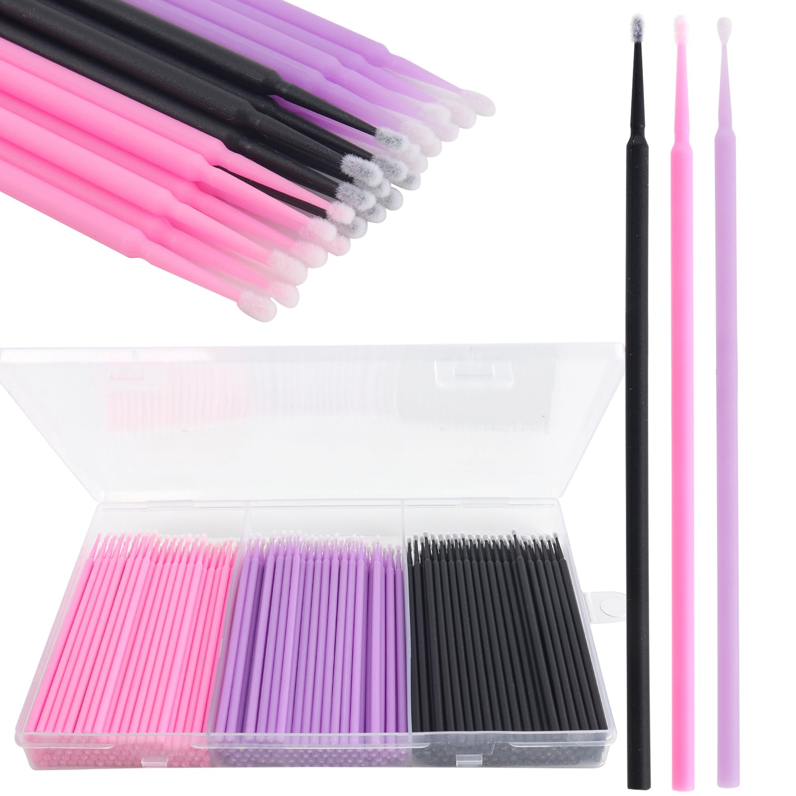 300 Disposable Micro Applicators Brush with Container, Eyelash Extension Individual Applicators Mascara Brush for Make up and Clean and Compatible and Personal Care (Multicolors)