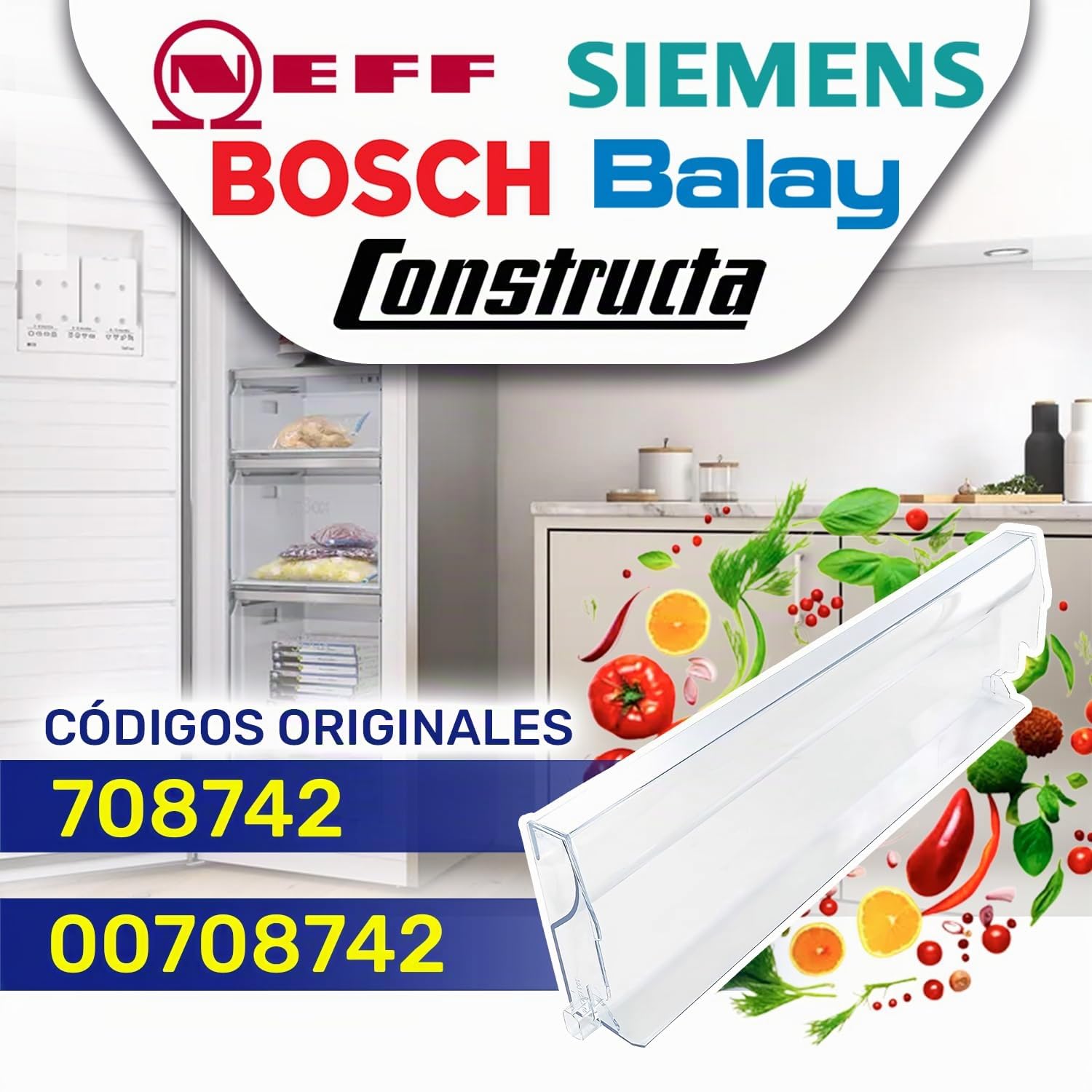 Tapa Cajon Congelador 387x139x37mm 00708742 para Bosch - Garantía 10 Años | MONTERAL