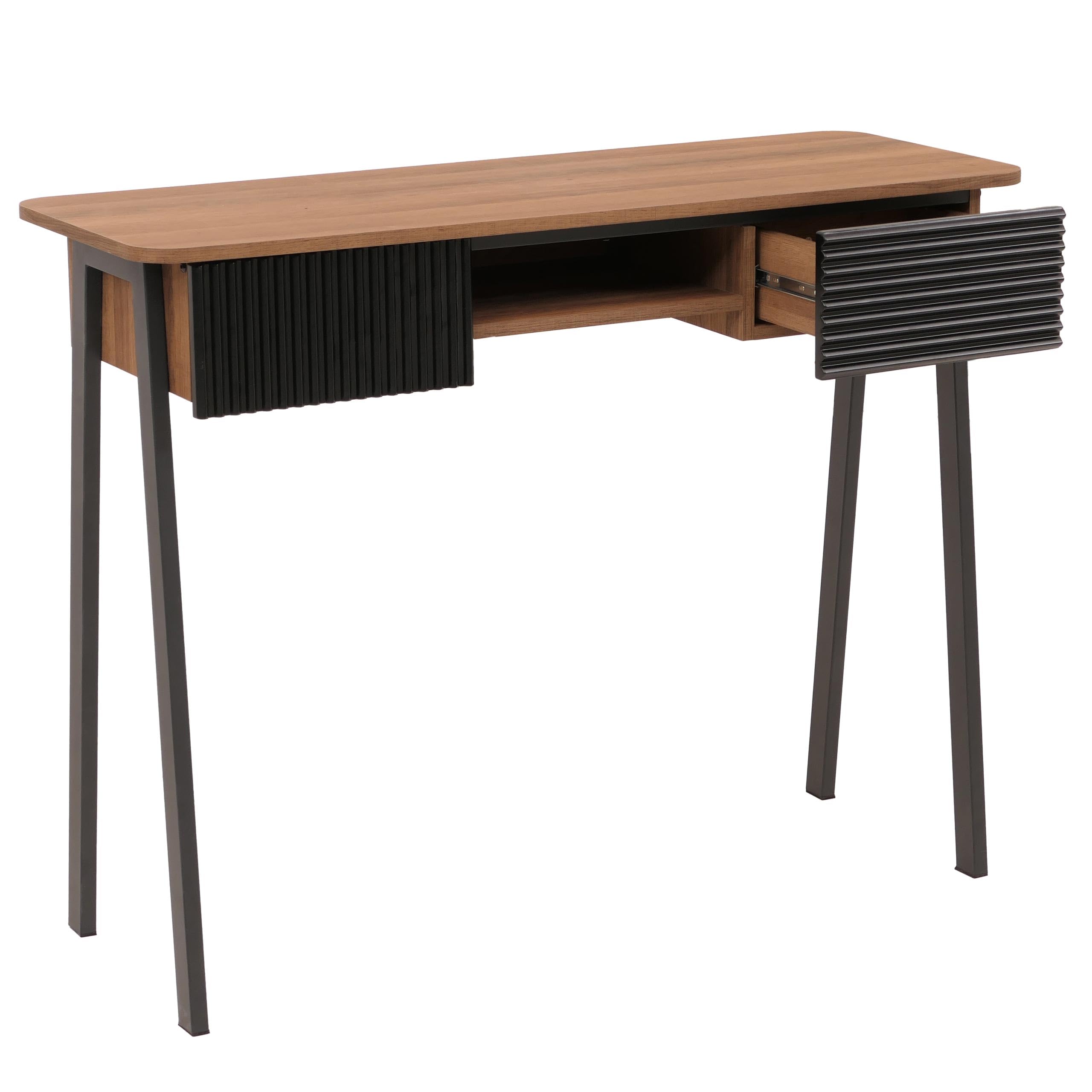 Stolik konsolowy HWC-O40, stolik pod telefon, stolik pomocniczy, półka MDV, melamina, metal, 88 x 110 x 40 cm, kolor naturalny