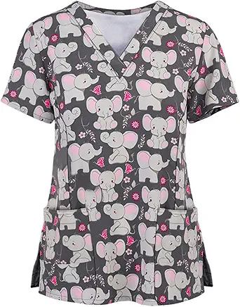 OIOLOYJM Printed Scrub Tops Women V Neck Short Sleeve Plus Size Scrubs for Womens Nursing Uniforms Shirts with Pockets