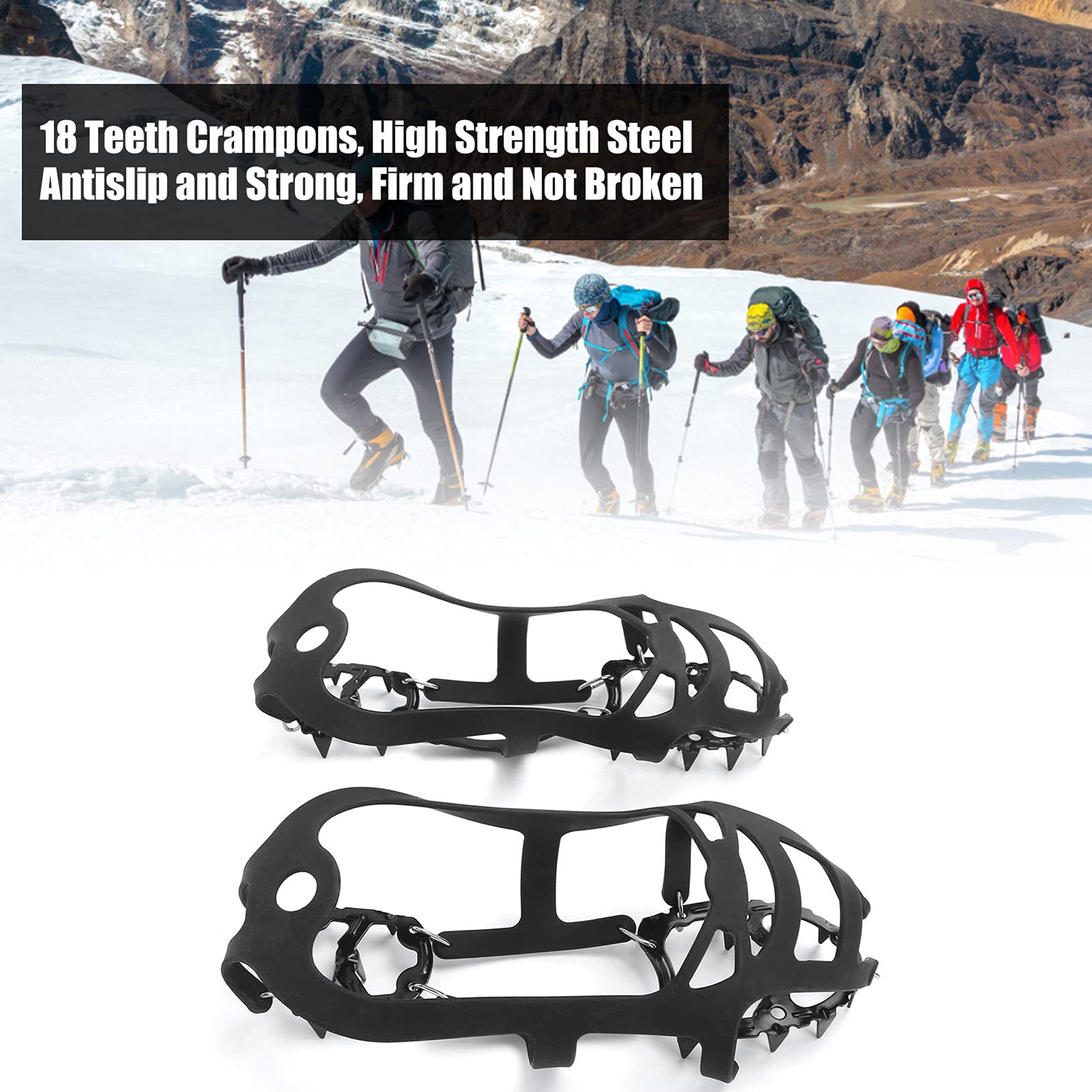 18 Teeth Crampons, Nonslip Walk Traction Grip Drop Ice Cleats for Outdoor Mountaineering Snowy Weather