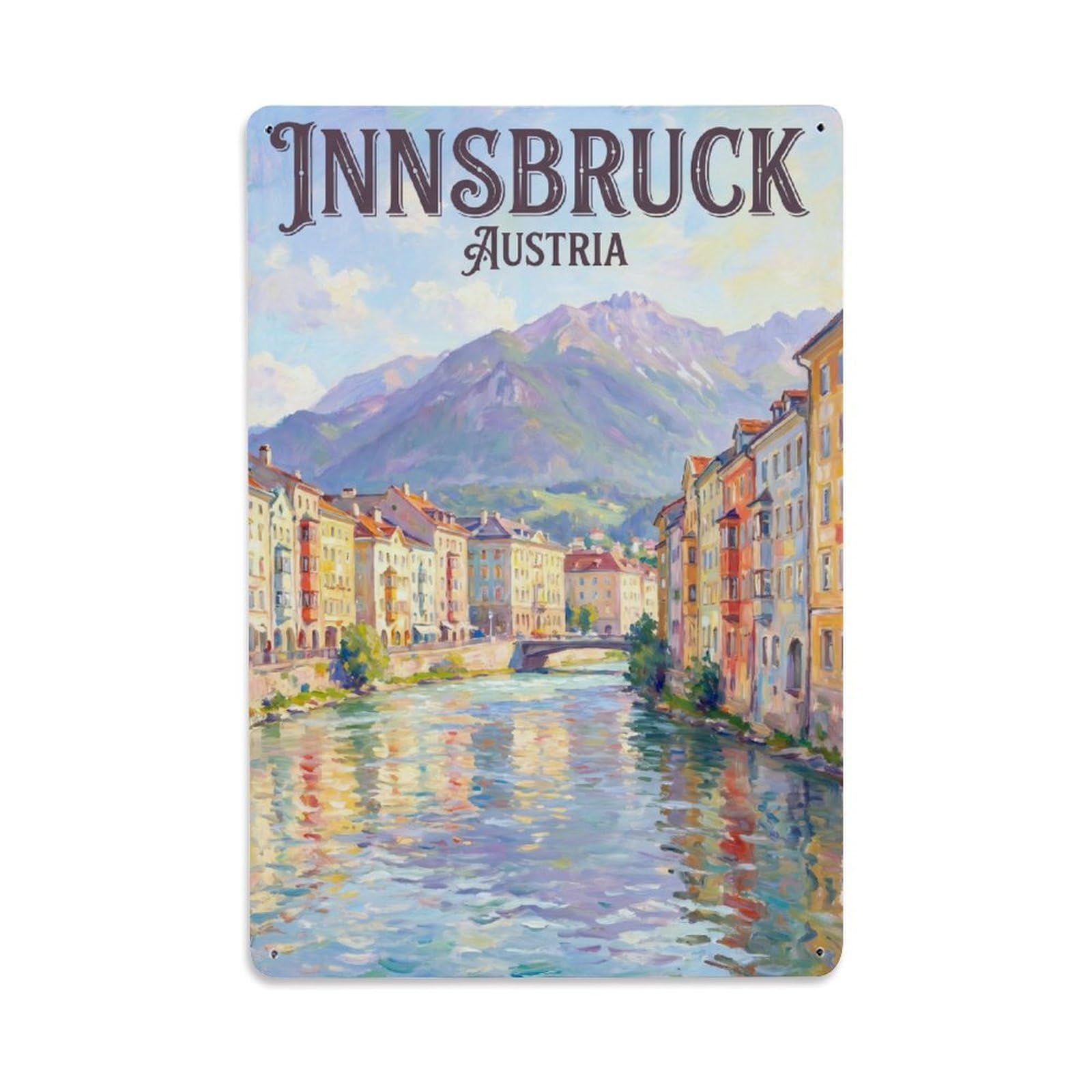Olhnbad Style Austrian Innsbruck Austria Minimalist Alpine Travel Metal Tin Sign