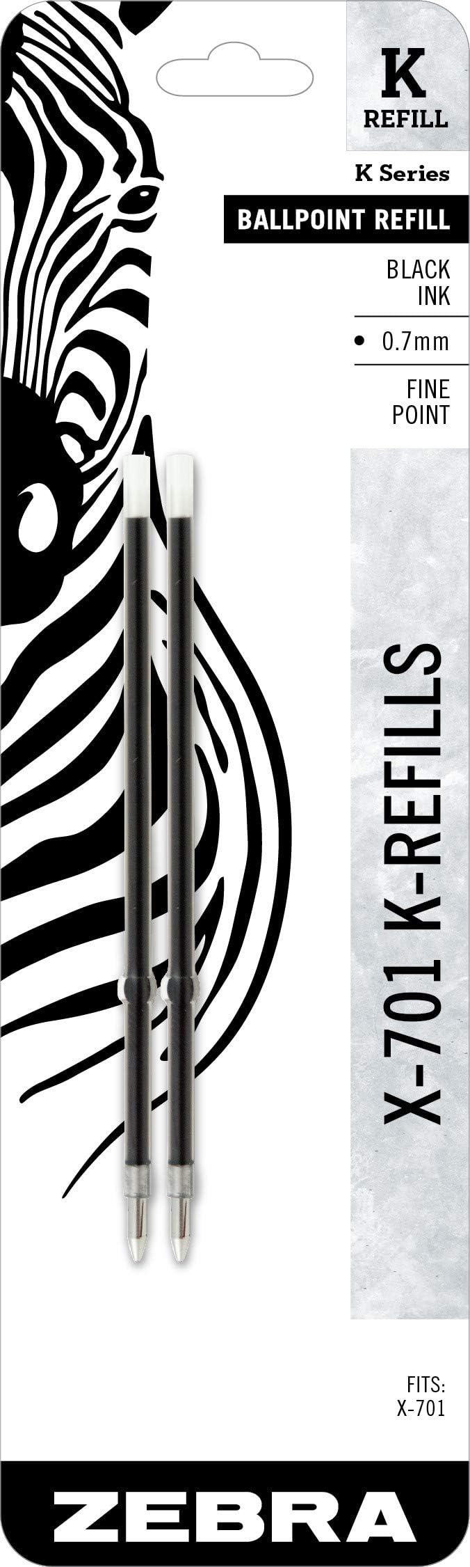 Zebra Pen Ballpoint Pen Refills, Fine Point, 0.7mm, Black Ink, 2 Count