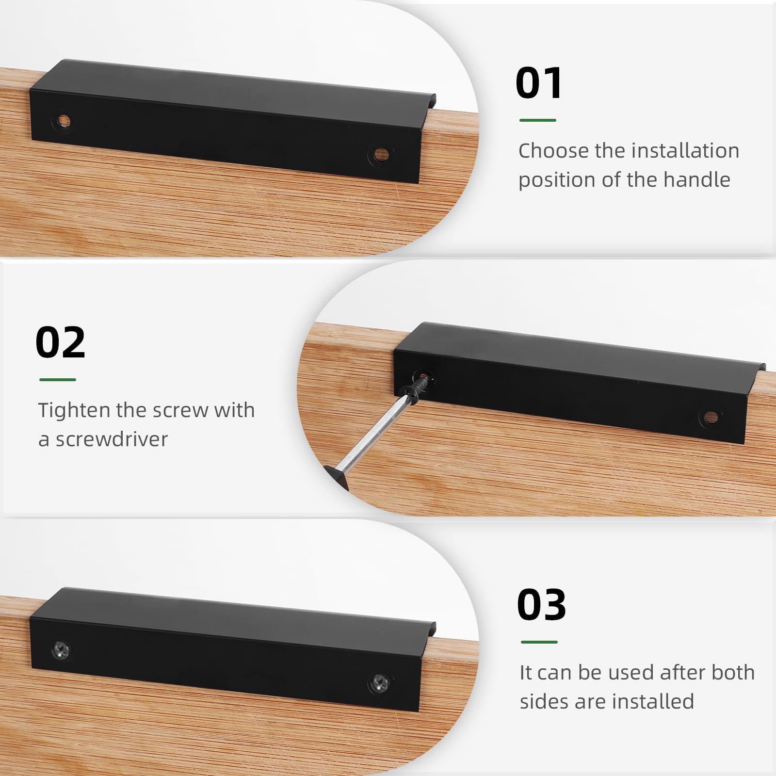 Pack of 10 Hidden Cabinet Handles, Black, 150 mm Concealed Furniture Handles, Furniture Handles, Black with Screws - Image 4