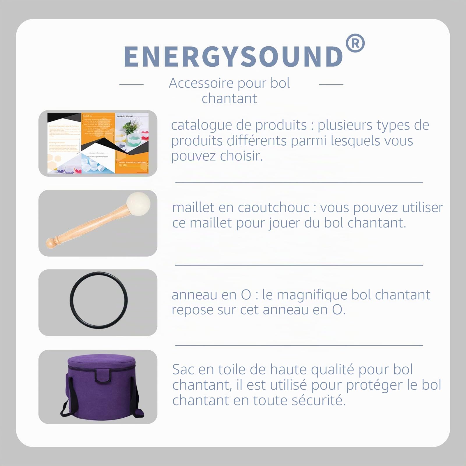 ENERGYSOUND 432 Hz A Bol à Chant Cristal Givré Quartz Chakra du Troisième Oeil 20 cm + Sac en Toile
