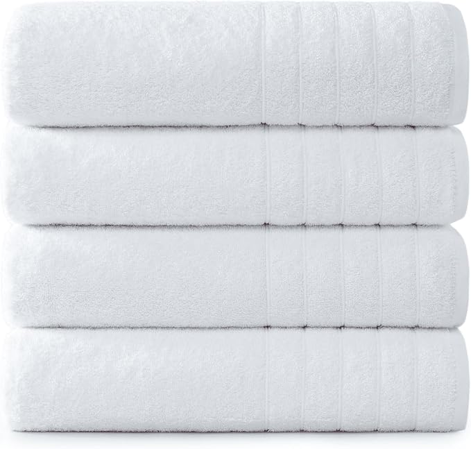 Casa Platino Bath Towels, 4 Pack Large Bath Towel Set (30"x 60"), 100% Ringspun Cotton Towels, White Towels for Bathroom, Absorbent Towel, Soft Bath Towel Set, Bathroom Towels, Quick Dry Bath Towel