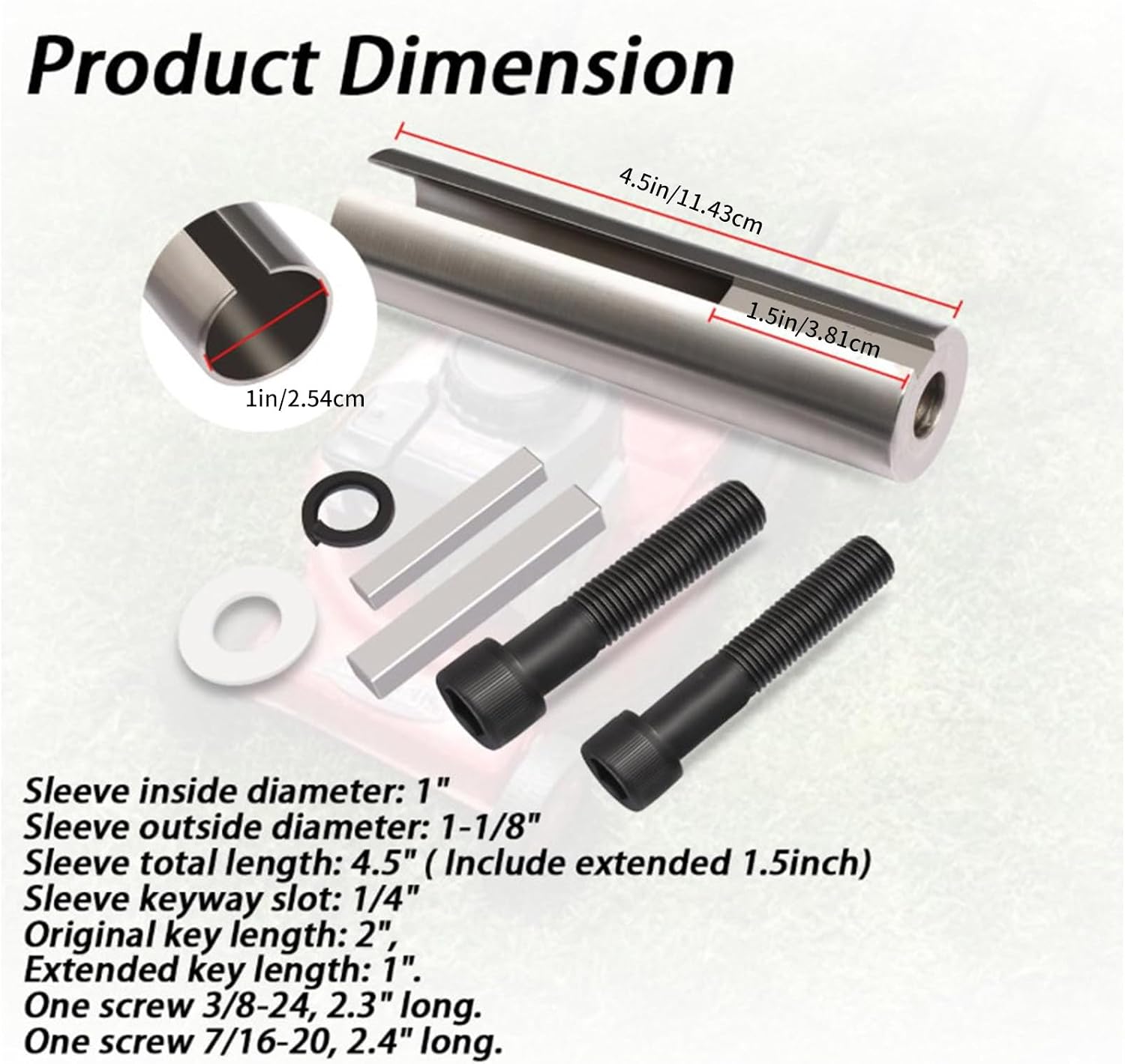 1/4in Engine Crank Shaft Sleeve Adapter Extended 1in to 1 1/8in Enlarge The Cranks Diameter to Fit Pulley