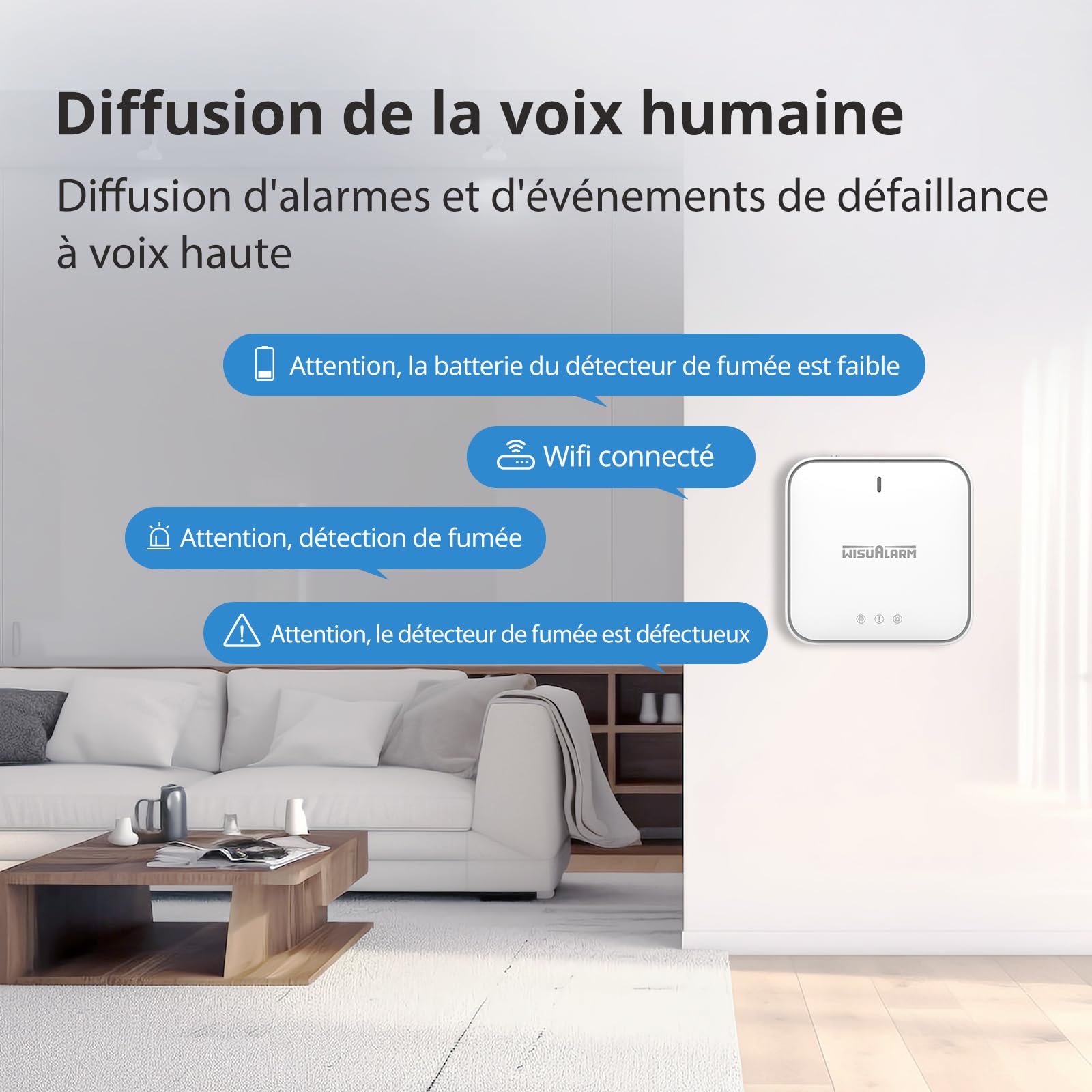 Detecteur De Fumée Intelligent avec Passerelle, Détecteur De Fumée pour La Maison, Wisualarm APP Notificaiton Push, Batterie Scellée De 10 Ans, EN14604 (5*détecteur De Fumée+1*passerelle)