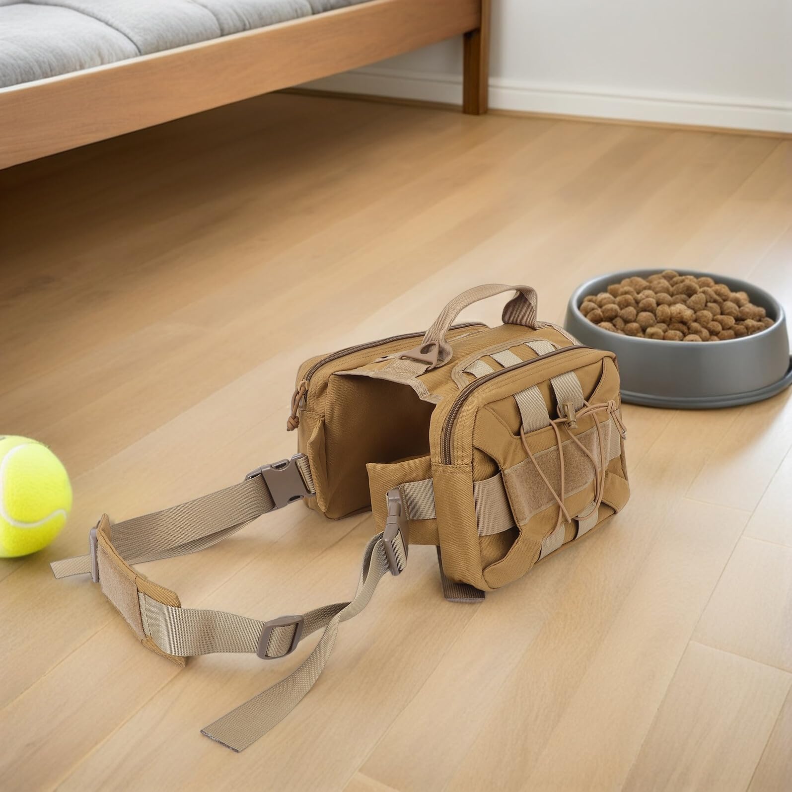 Zaino da Sella per Cani da Trekking con Tasche Laterali in Nylon Regolabile per Animali da 20-55 Kg Borsa da Viaggio con Maniglia per Escursioni e Addestramento