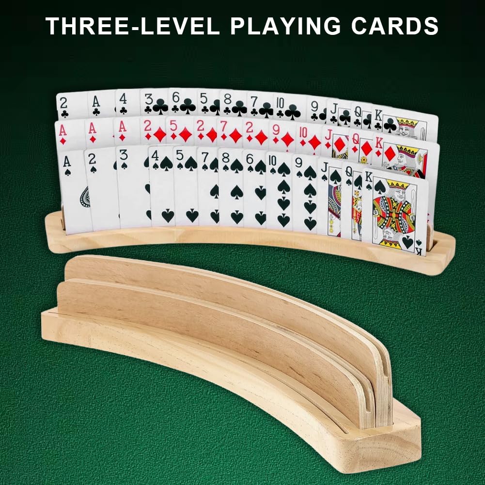 Ruioomeep 3-tier wooden playing card holder, hands-free card holder for children seniors and adults, Larghezza: 5 cm, Lunghezza: 35 cm - Image 3