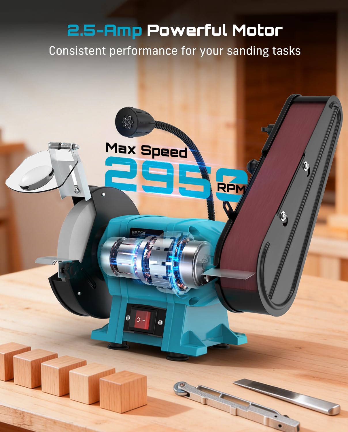 Seesii Bench Grinder & Sander Combo - 2-in-1 Tool -3