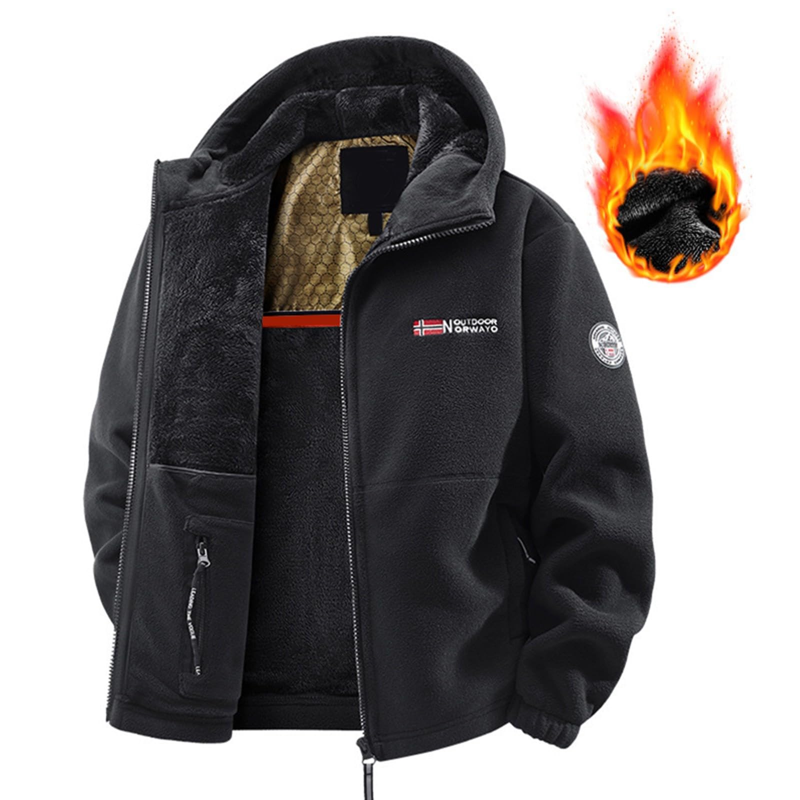 Chaqueta polar de invierno para hombre con capucha, cremallera y bolsillos, a prueba de viento y antifrío
