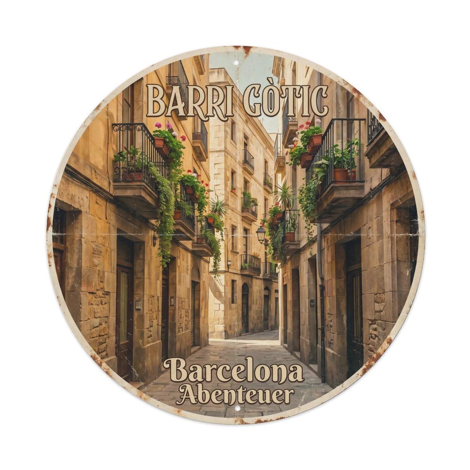 Vintage Travel Gothic Quarter Spain Barcelona Metal Tin Sign Plaque