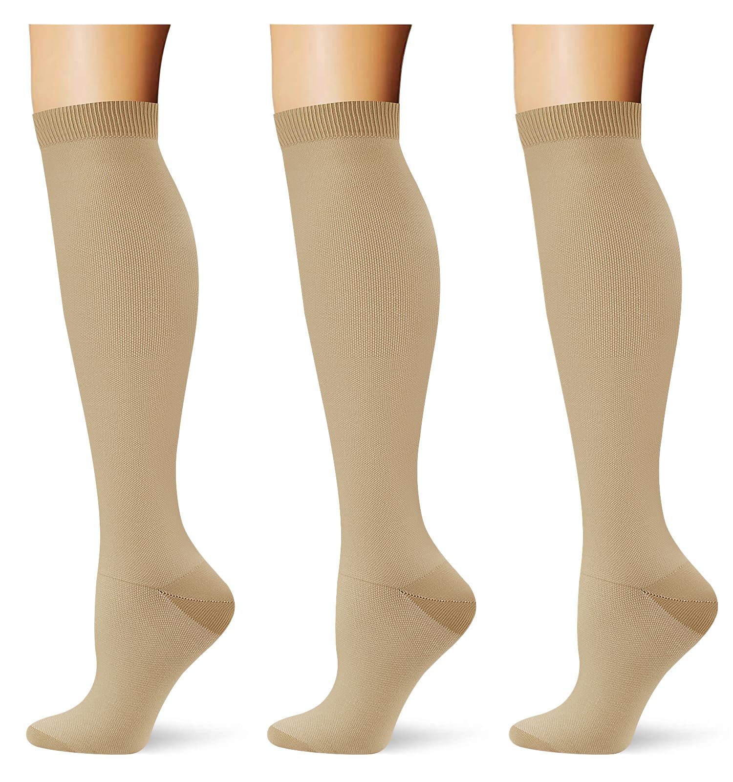 (3 pairs) Compression Socks 20-30 mmHg Long Knee High Socks for Women Men Support Athletic Travel Daily Wear