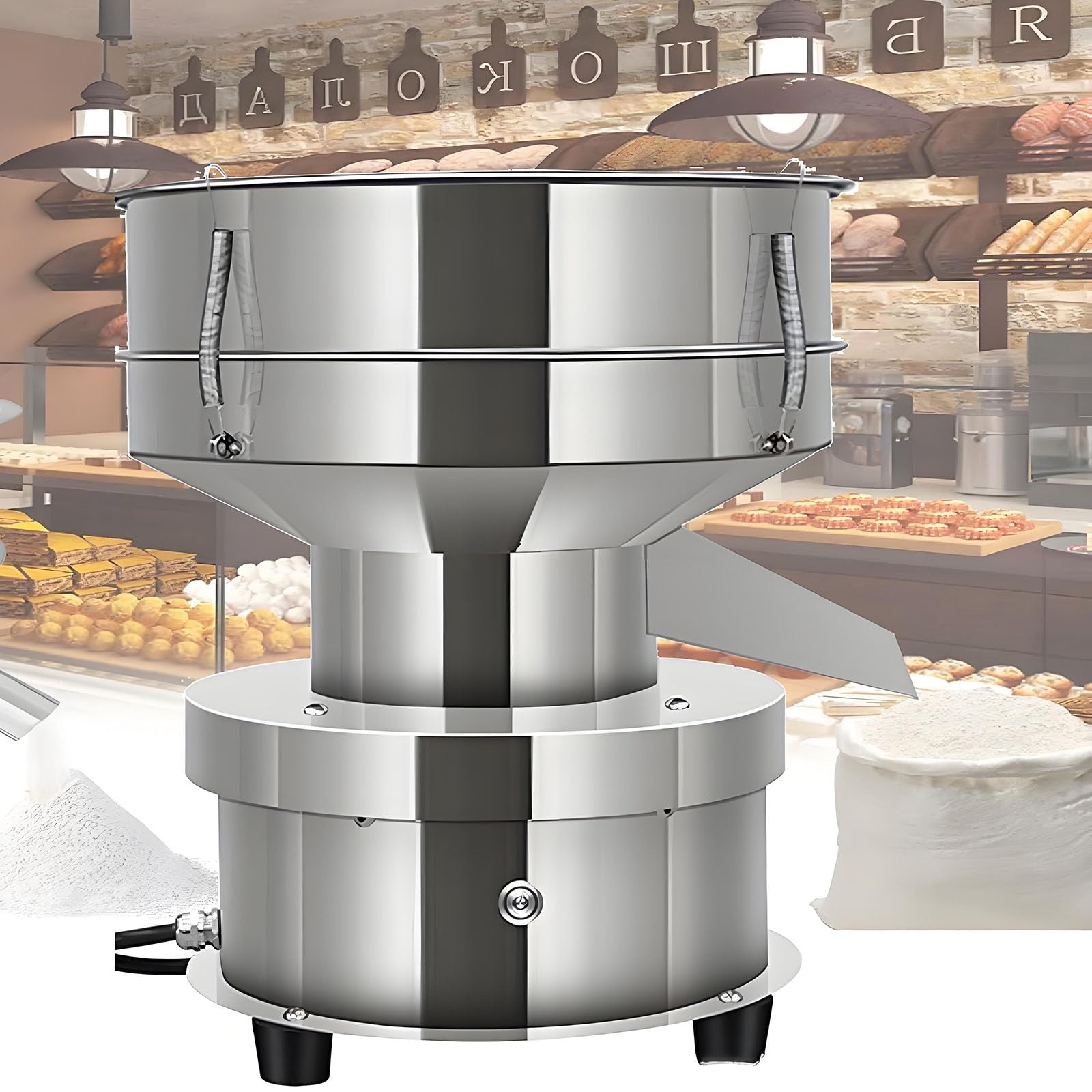 Tamis à poudre automatique avec tamis à 40 mailles + 60 mailles, tamis électrique en acier inoxydable pour farine, particules, cuisson