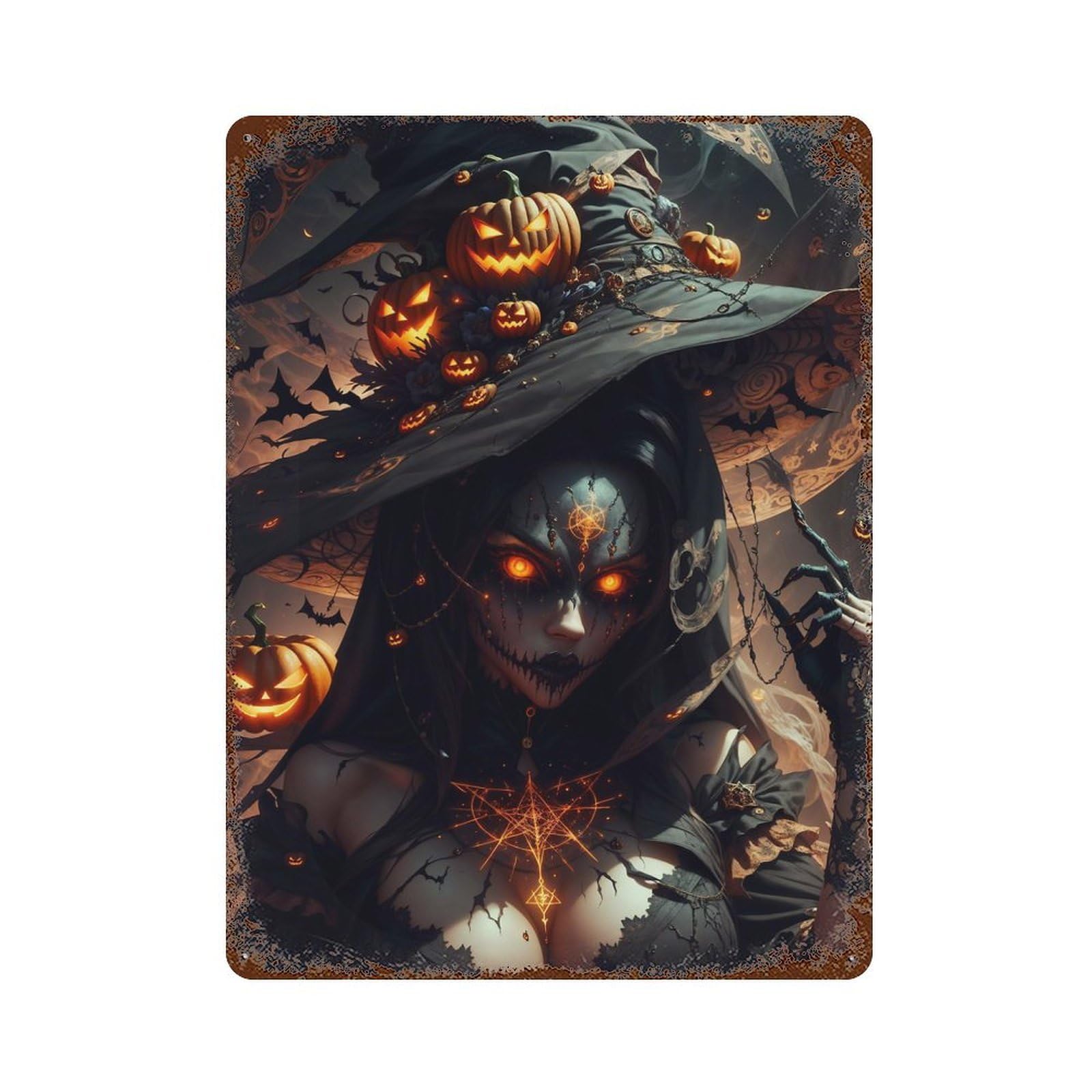 Garage Style Halloween Witch Rusty Metal Tin Sign 15.7"x11.8", Farmhouse Wall Decor for Bar And Workshop