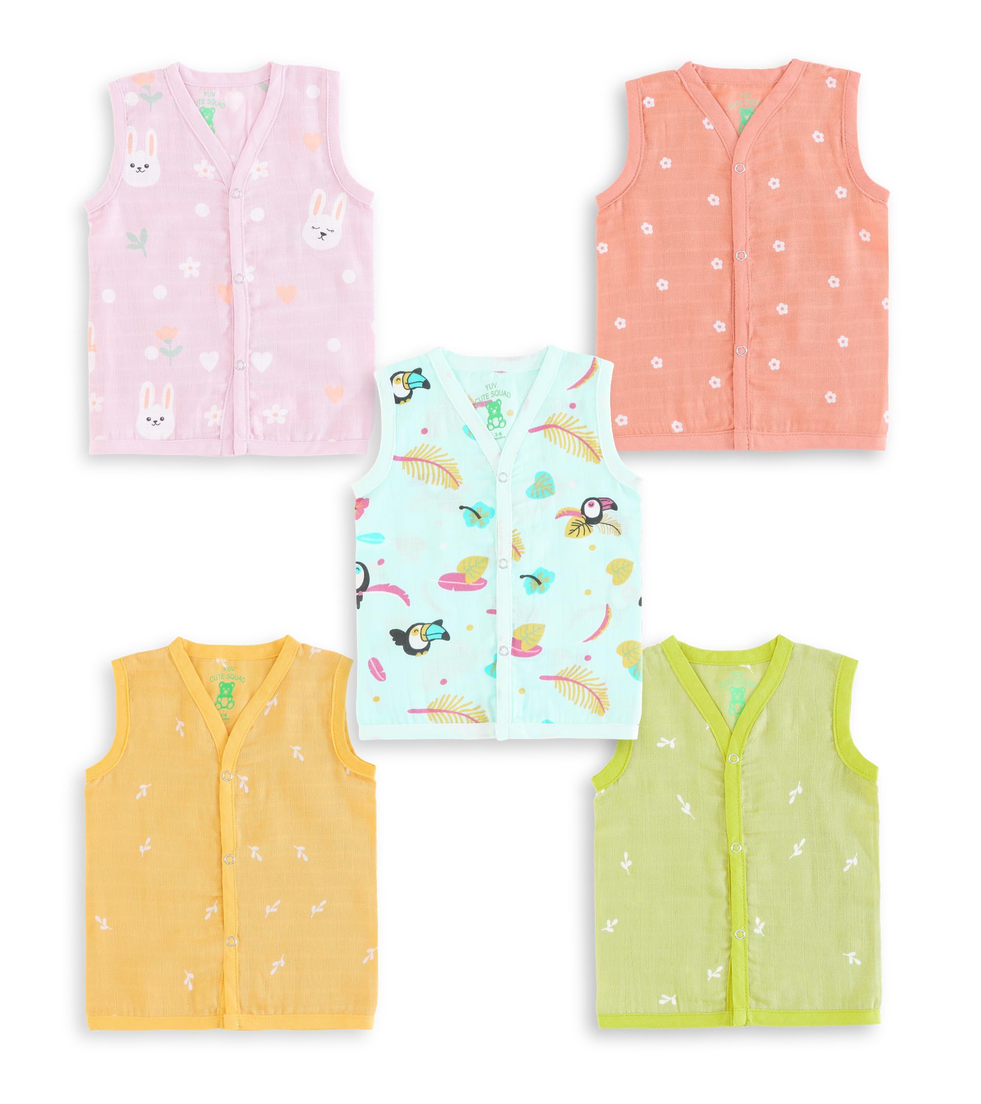 Baby Girls & Boys 100% Cotton Muslin Jabla Printed Snap Button T-Shirts, Pack of 5